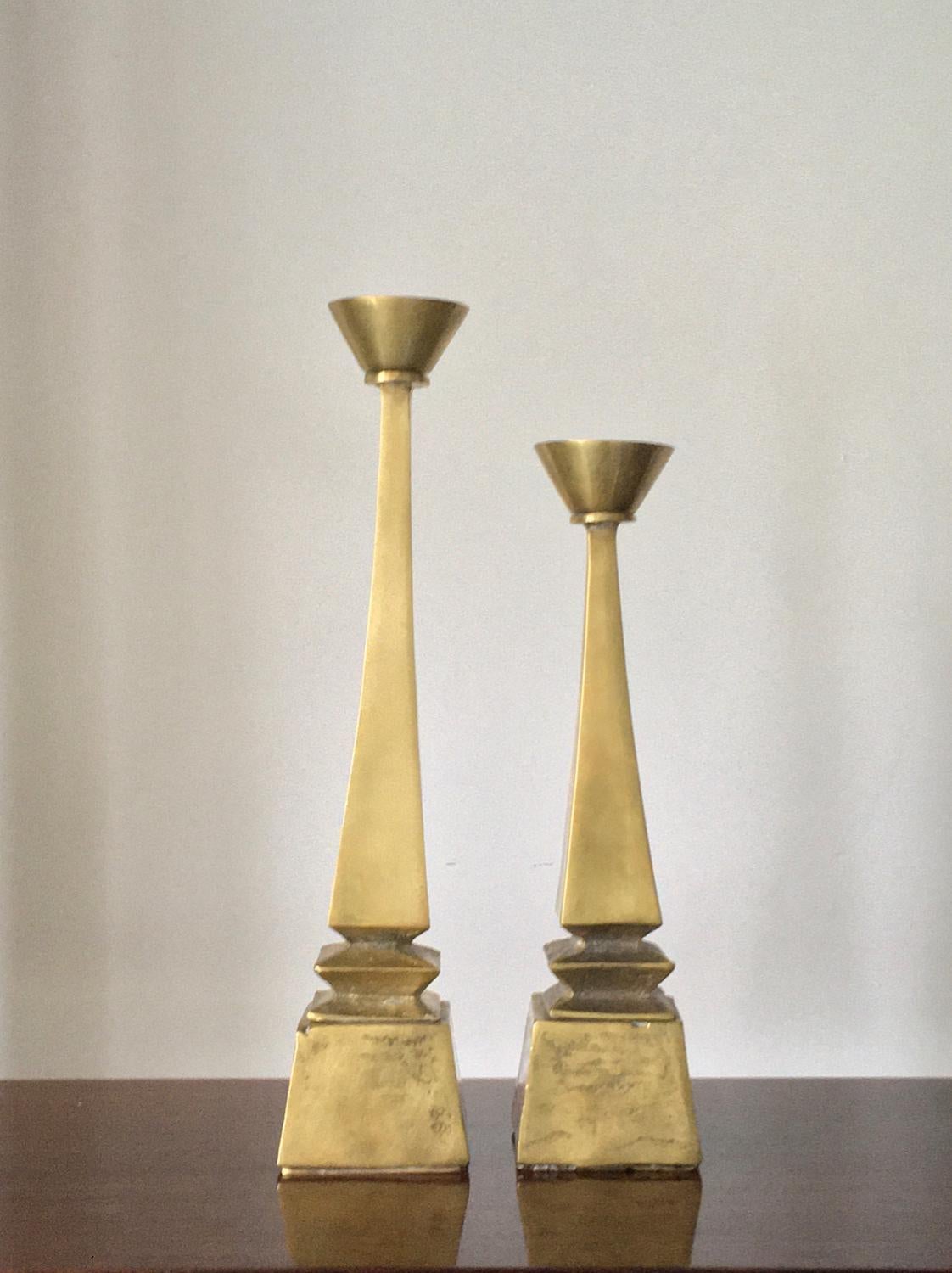 Set of Two Cast Brass Candleholders 1