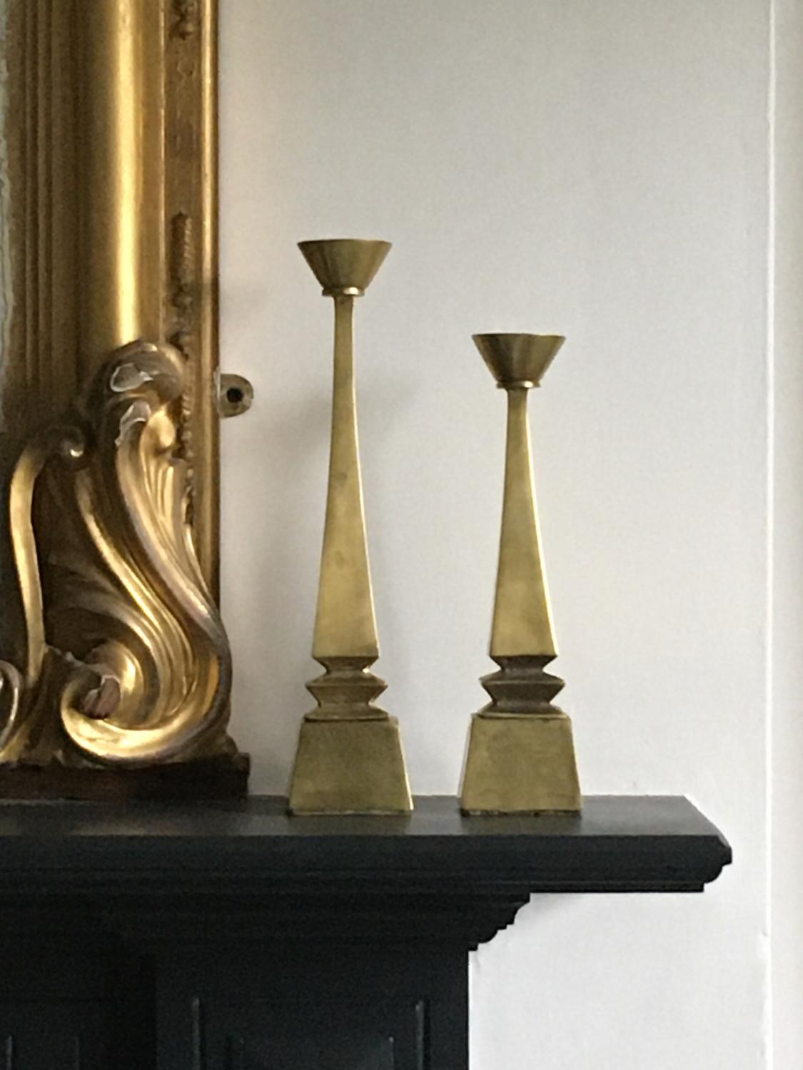 Set of Two Cast Brass Candleholders 3