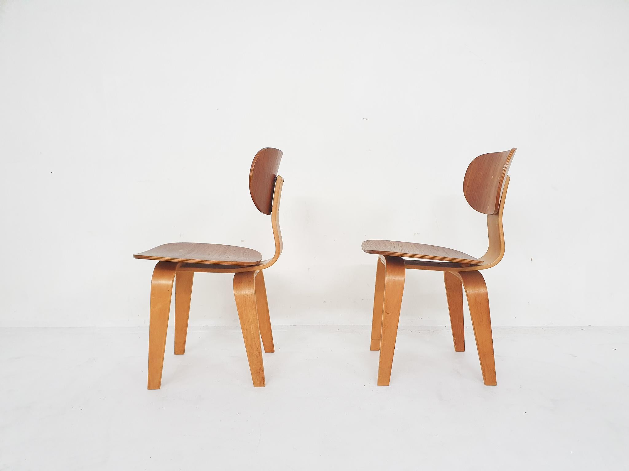 Ensemble de deux chaises de salle à manger Cees Braakman pour Pastoe SB02, Pays-Bas 1952 Bon état à Amsterdam, NL