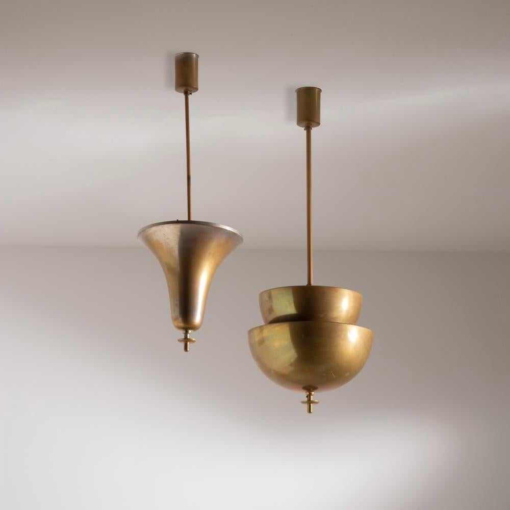 Ceiling Lamps in Brass Set of Two Attributed To Marcello Piacentini In Good Condition For Sale In Bonita Springs, FL