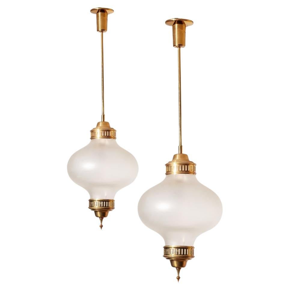 Set di due lampade da soffitto in ottone di Angelo Lelii anni '60 in vendita