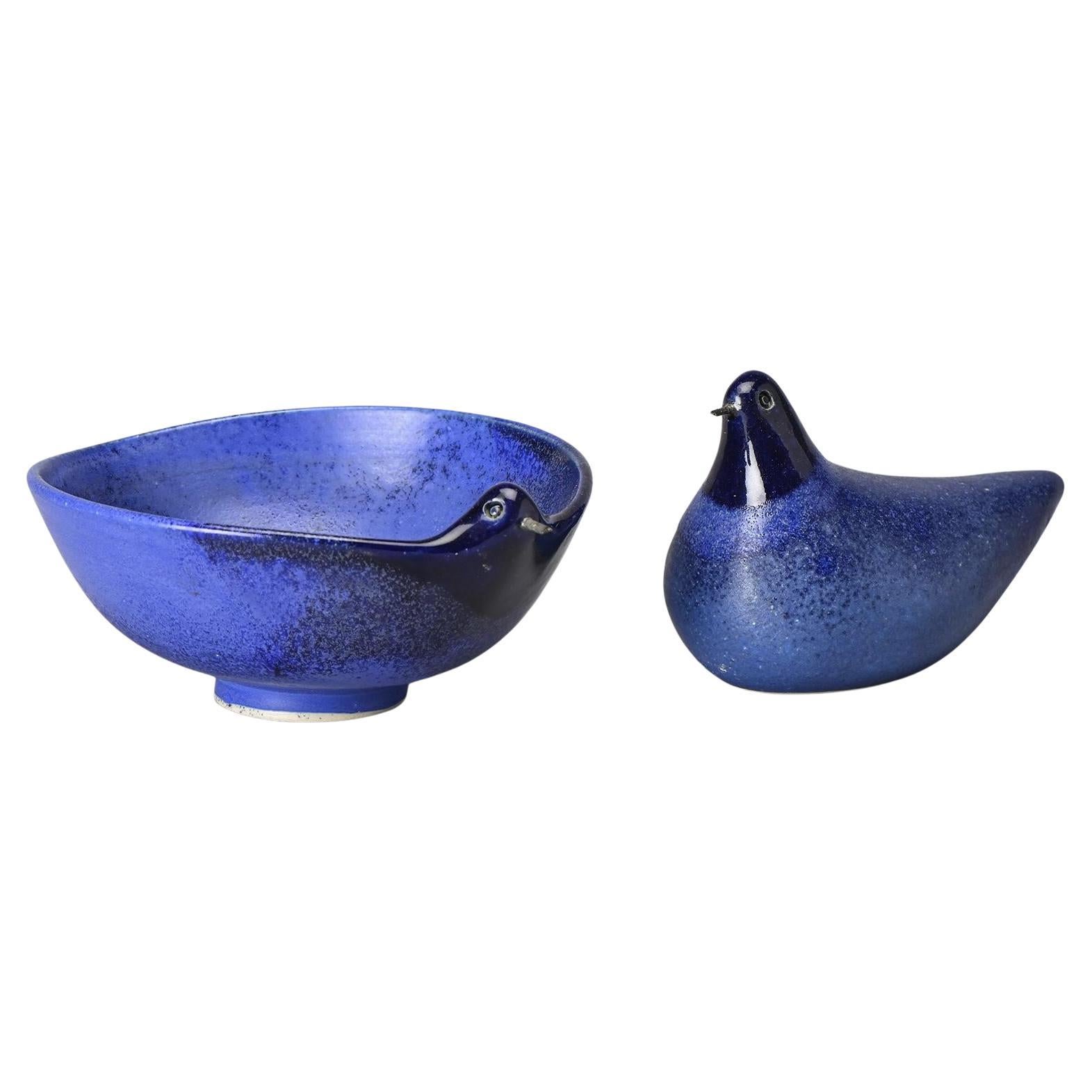 Set di due uccelli in ceramica di Gérald Olivier, Svizzera, circa 1970 in vendita