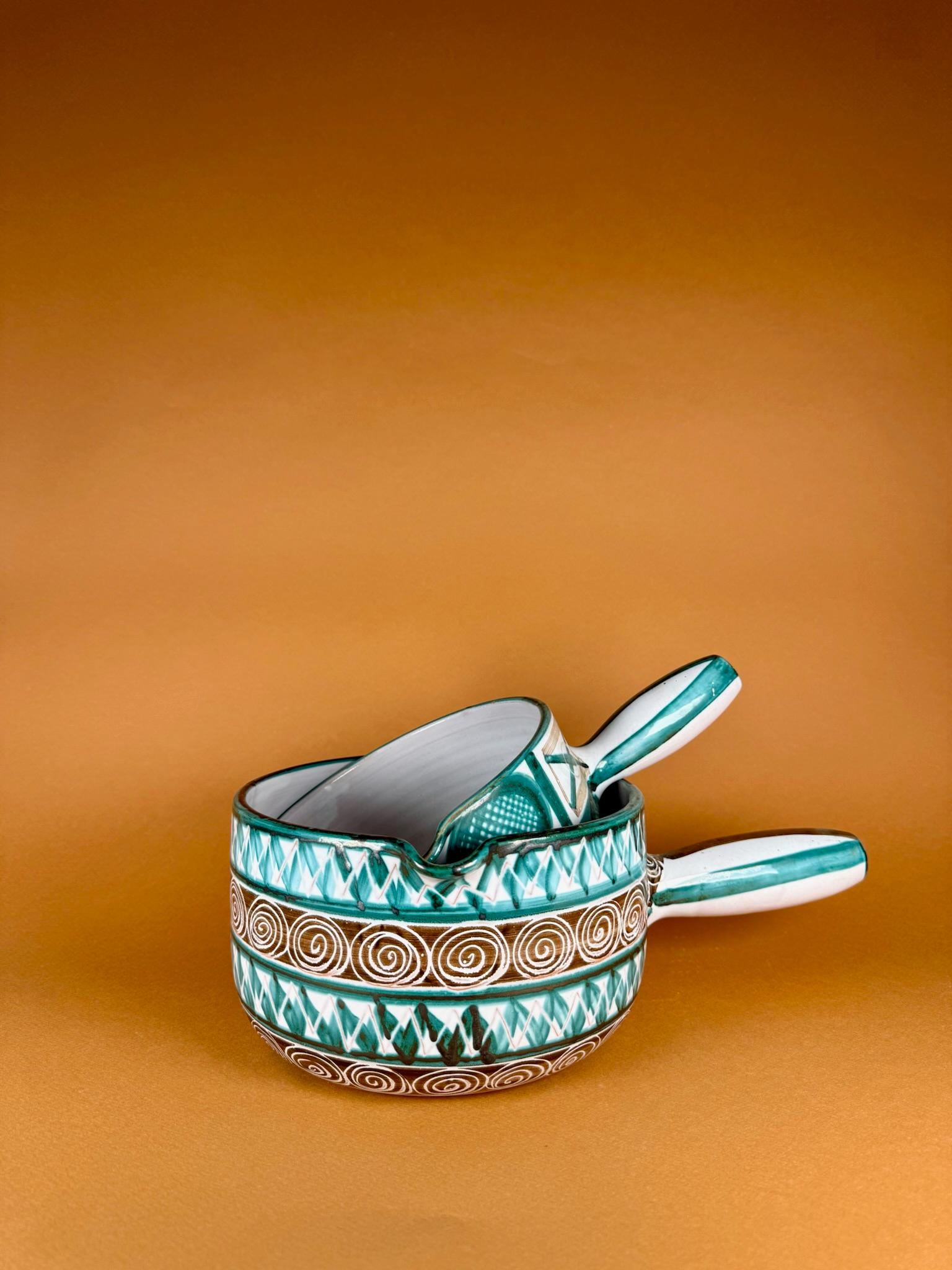 French Set of two ceramic casserole, Robert Picault, circa 1950 For Sale