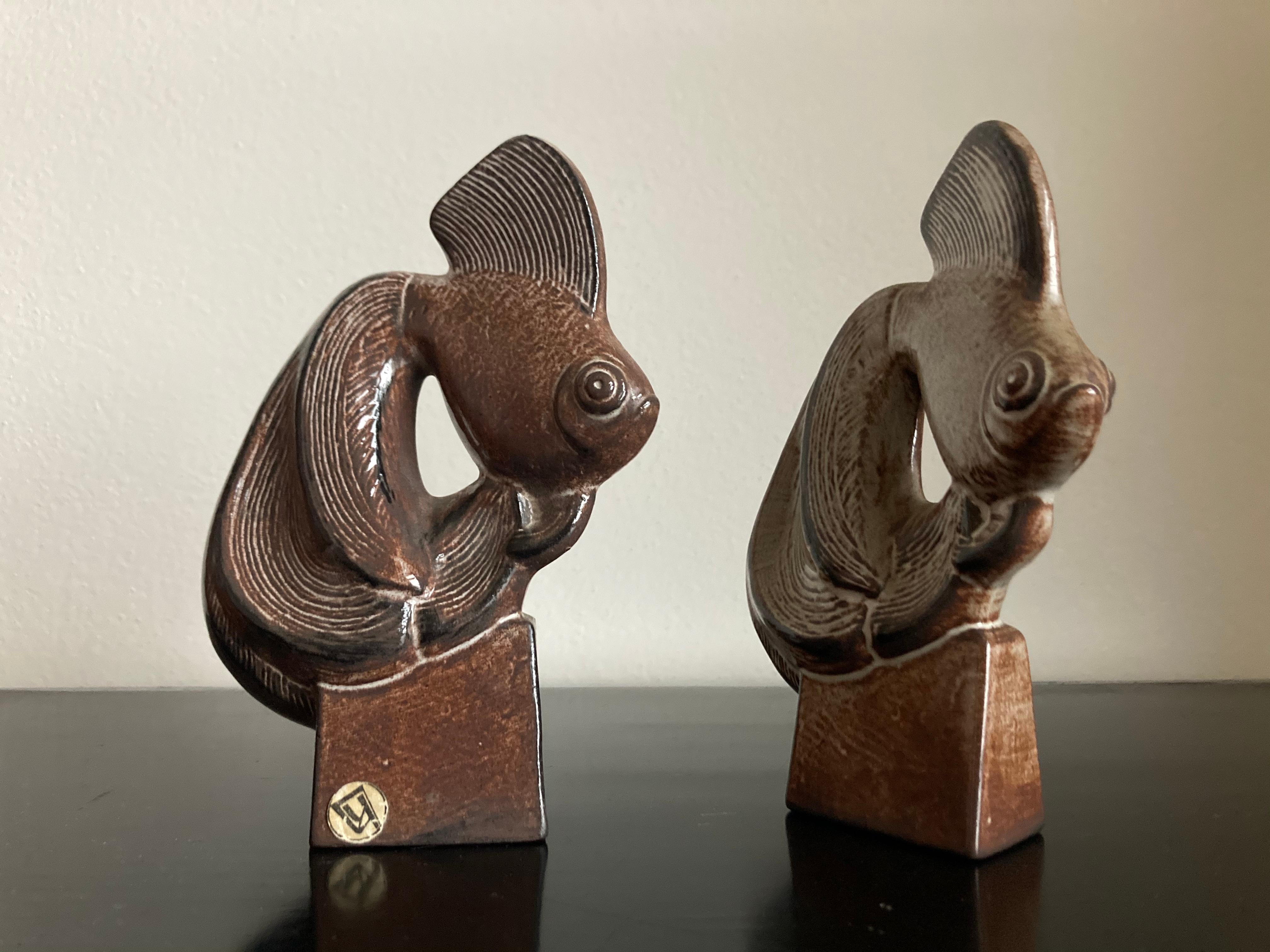 Mid-Century Modern Set of Two Ceramic Fish Sculptures, 1960s For Sale