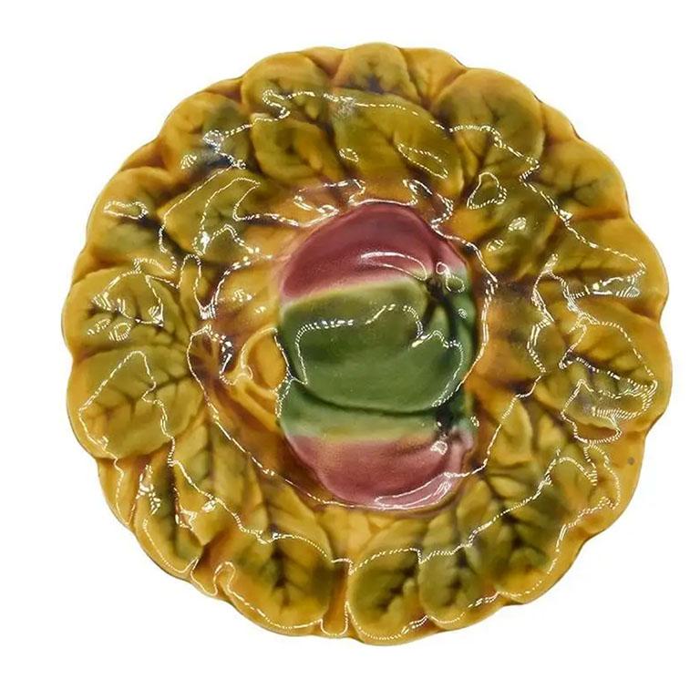 Juego de dos platos de cerámica mayólica Sarreguemines con frutas Deco, Francia Movimiento estético en venta