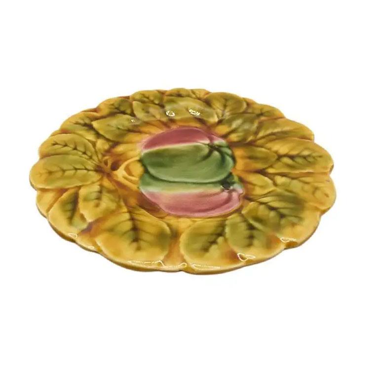 Juego de dos platos de cerámica mayólica Sarreguemines con frutas Deco, Francia Francés en venta