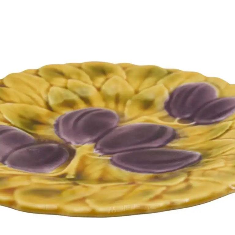 Juego de dos platos de cerámica mayólica Sarreguemines con frutas Deco, Francia en Bueno estado para la venta en Oklahoma City, OK