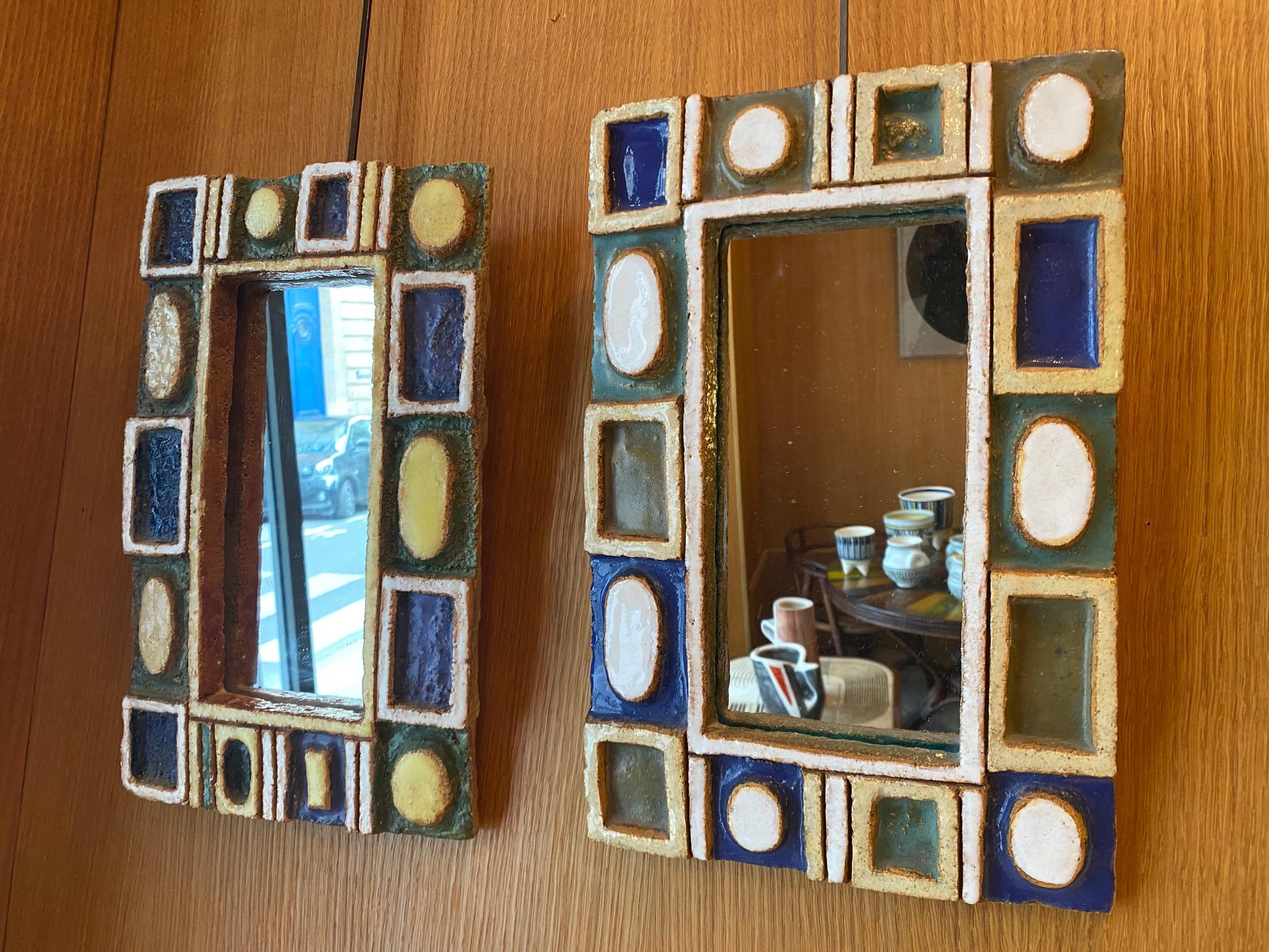 French Set of Two Ceramic Mirrors by Les Argonautes, Vallauris, France, 1960s