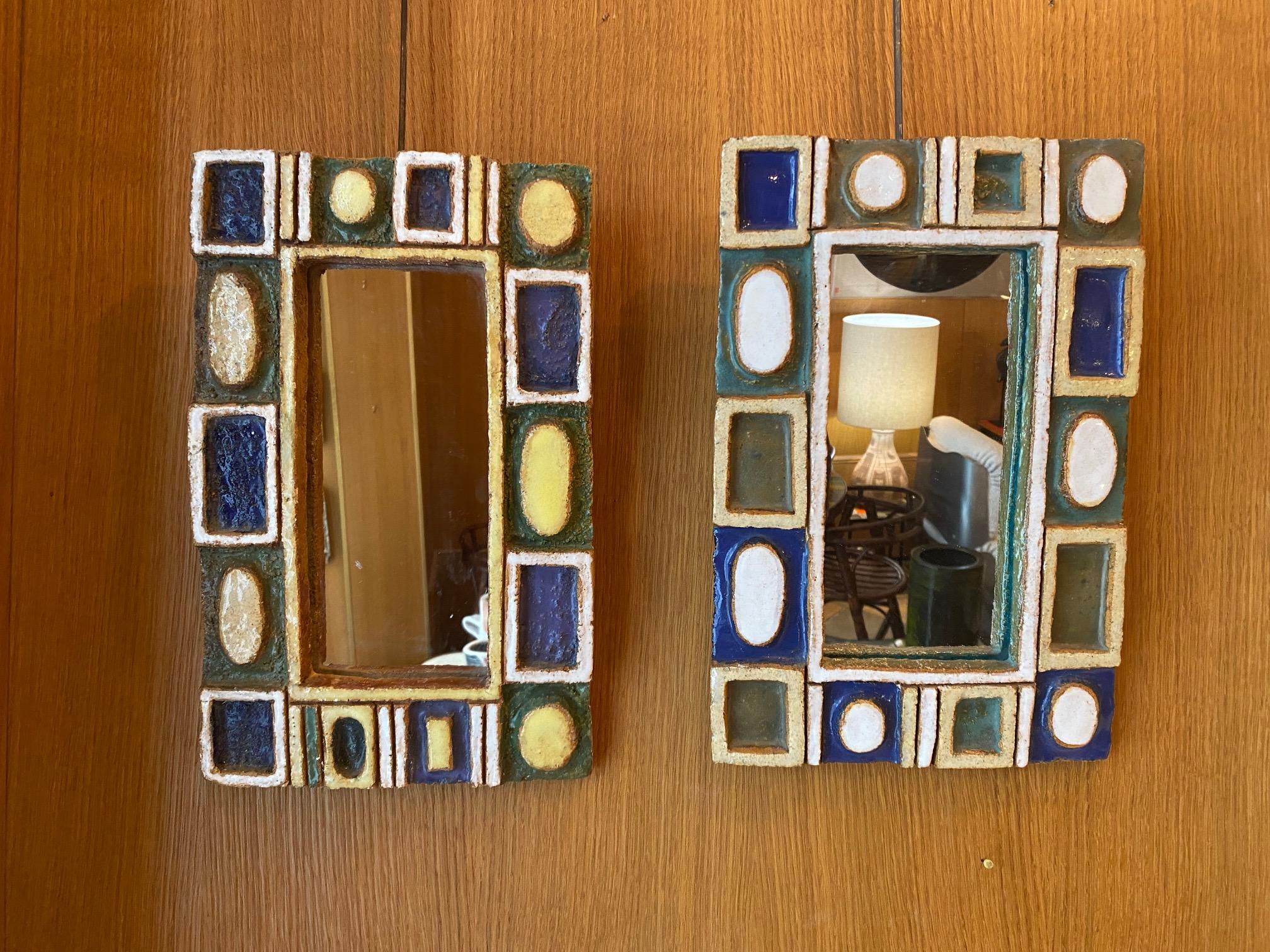 Set of Two Ceramic Mirrors by Les Argonautes, Vallauris, France, 1960s In Good Condition In Paris, FR