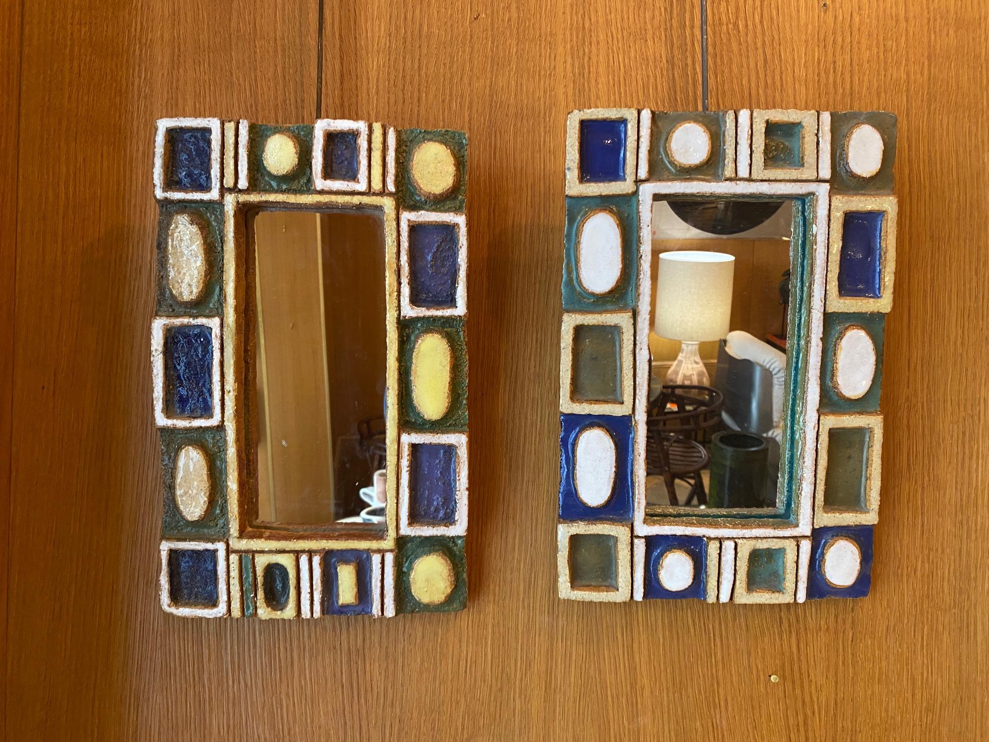 Mid-20th Century Set of Two Ceramic Mirrors by Les Argonautes, Vallauris, France, 1960s