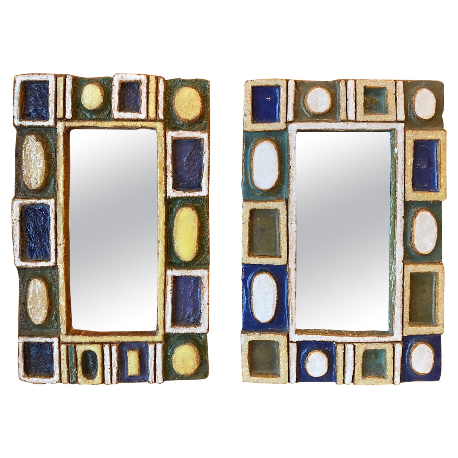 Ensemble de deux miroirs en céramique par Les Argonautes, Vallauris, France, années 1960