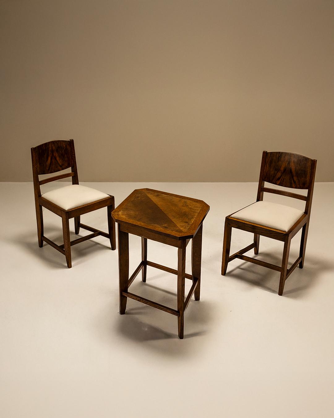 Art Déco Set of Two Chairs and a Side Table by Pander, The Netherlands 1930s in vendita