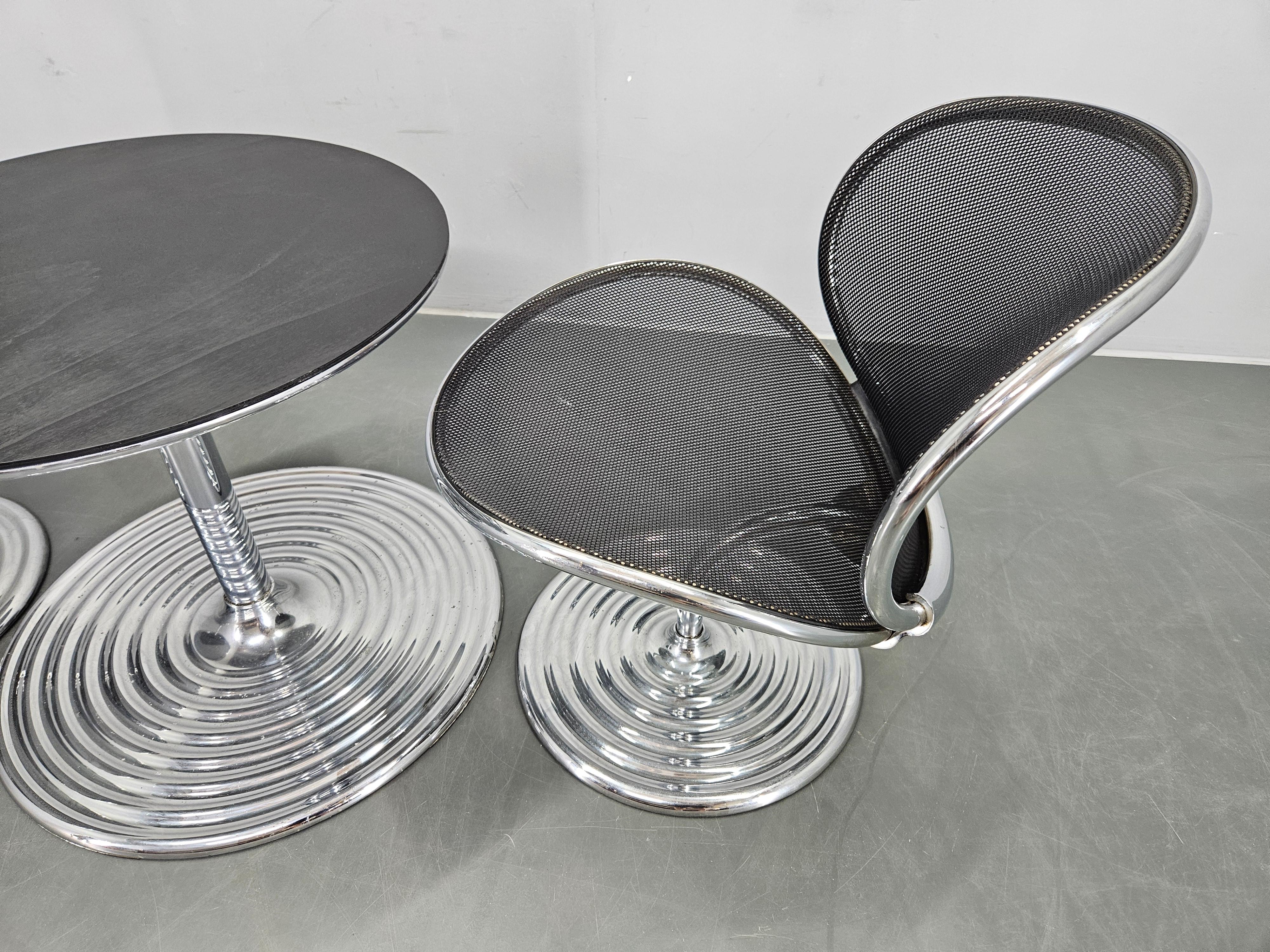 Metal Set of Two Chairs and Coffee Table O-Line, Herbert Ohl for Wilkhahn, 1980s For Sale