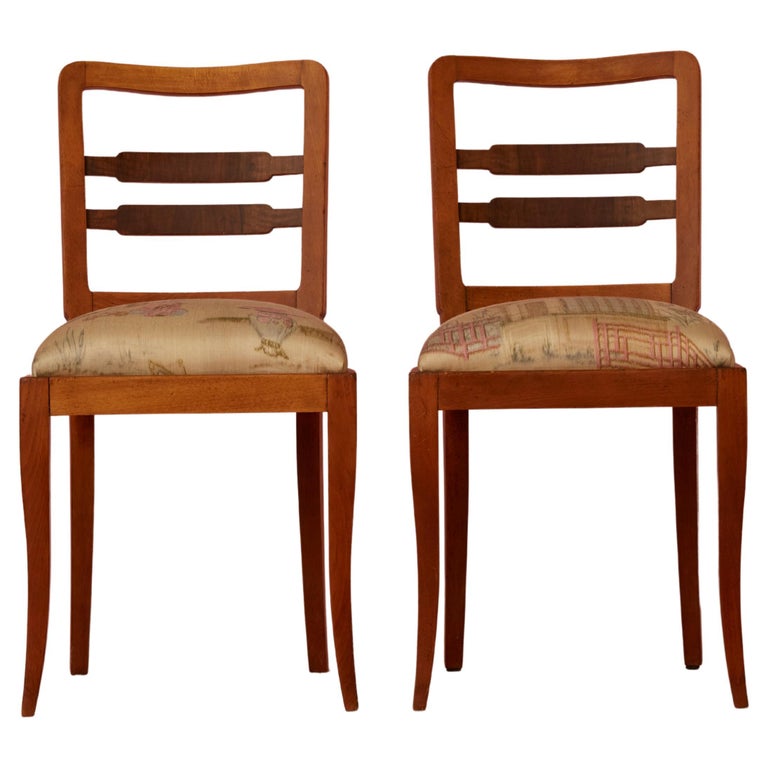 Pair of Chairs Chinese Silk Upholstery For Sale at 1stDibs