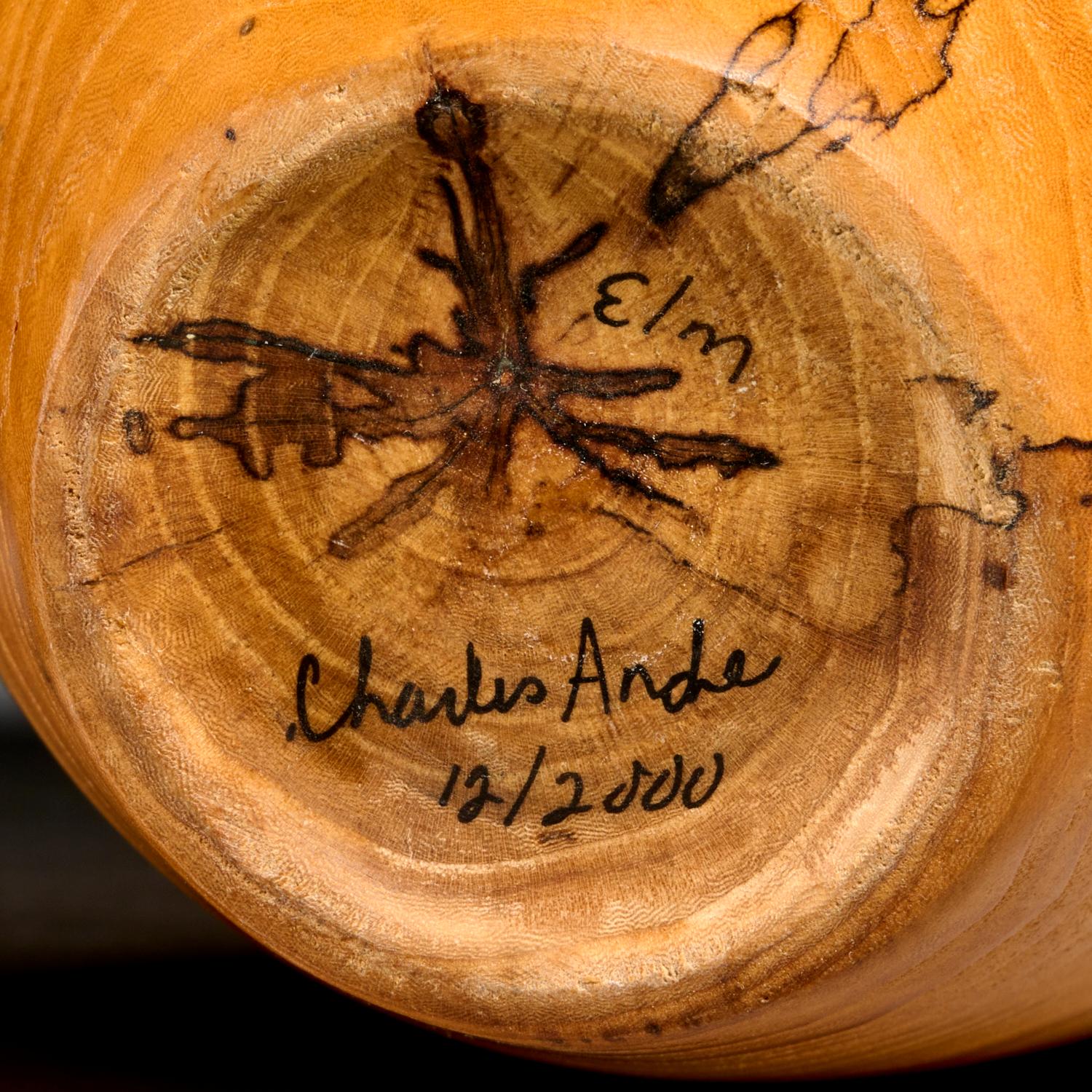 Set of Two Charles Andre Spalted Elm Studio Vases, Signed and Dated 2000 For Sale 3