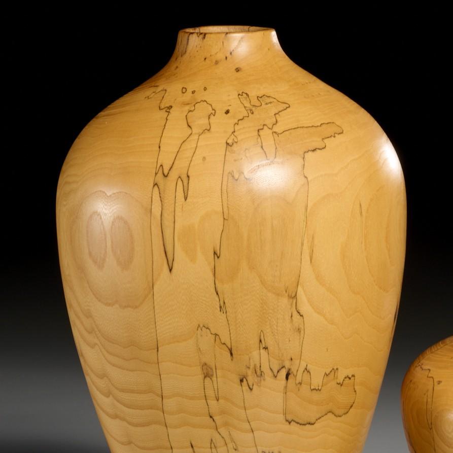 Modern Set of Two Charles Andre Spalted Elm Studio Vases, Signed and Dated 2000 For Sale