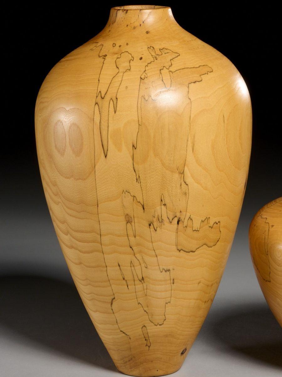 American Set of Two Charles Andre Spalted Elm Studio Vases, Signed and Dated 2000 For Sale