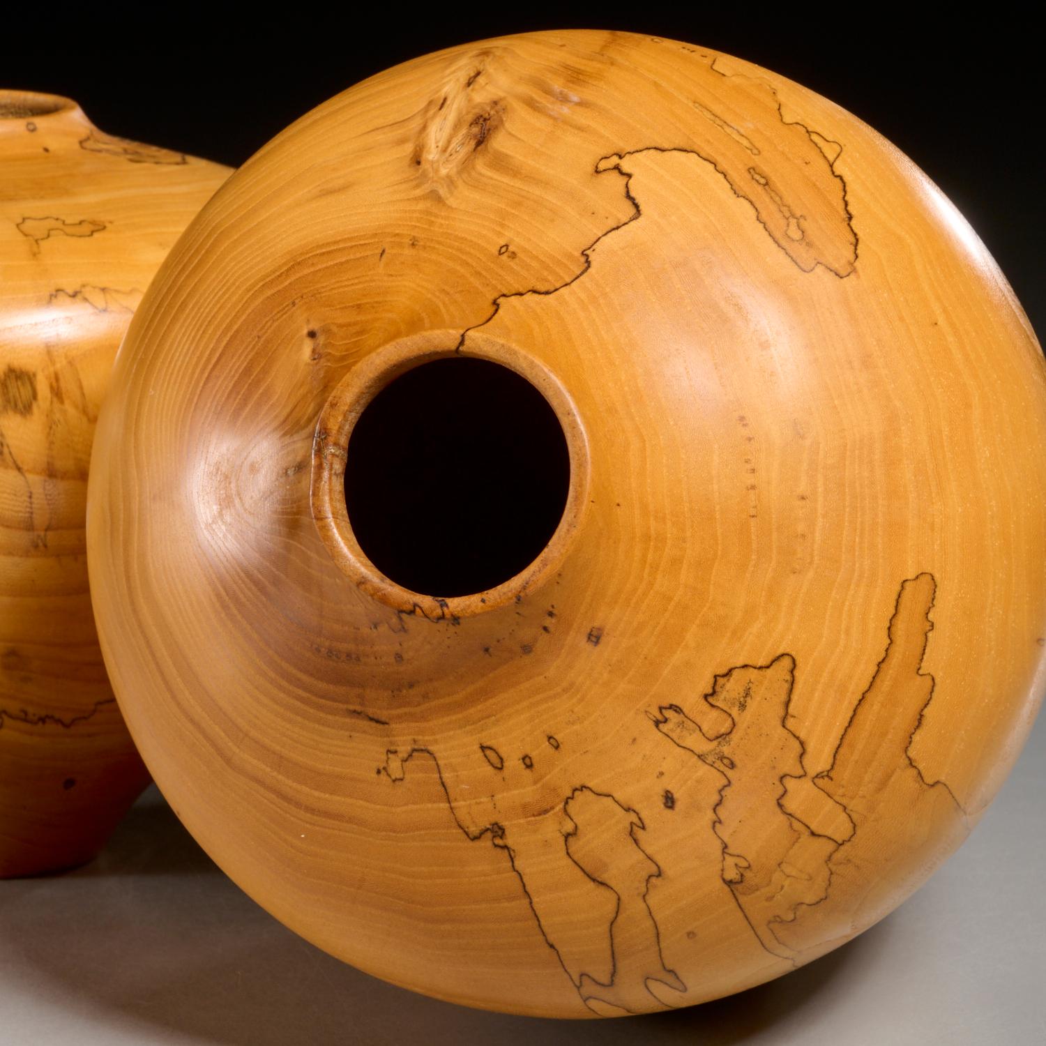 Hand-Carved Set of Two Charles Andre Spalted Elm Studio Vases, Signed and Dated 2000 For Sale