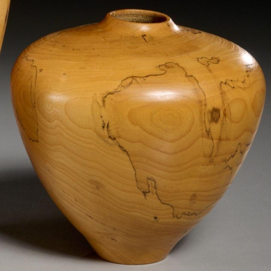 Set of Two Charles Andre Spalted Elm Studio Vases, Signed and Dated 2000 In Good Condition For Sale In Morristown, NJ