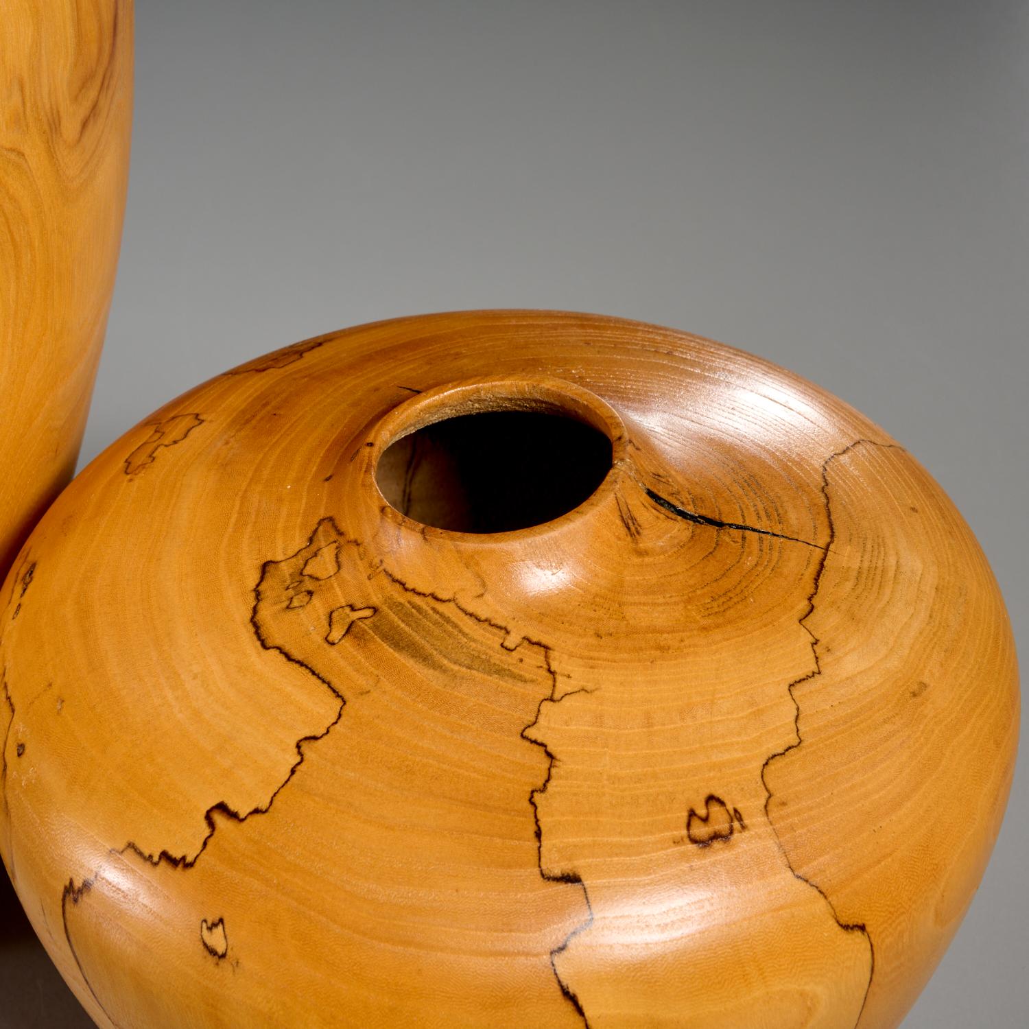 Set of Two Charles Andre Spalted Elm Studio Vases, Signed and Dated 2000 For Sale 1