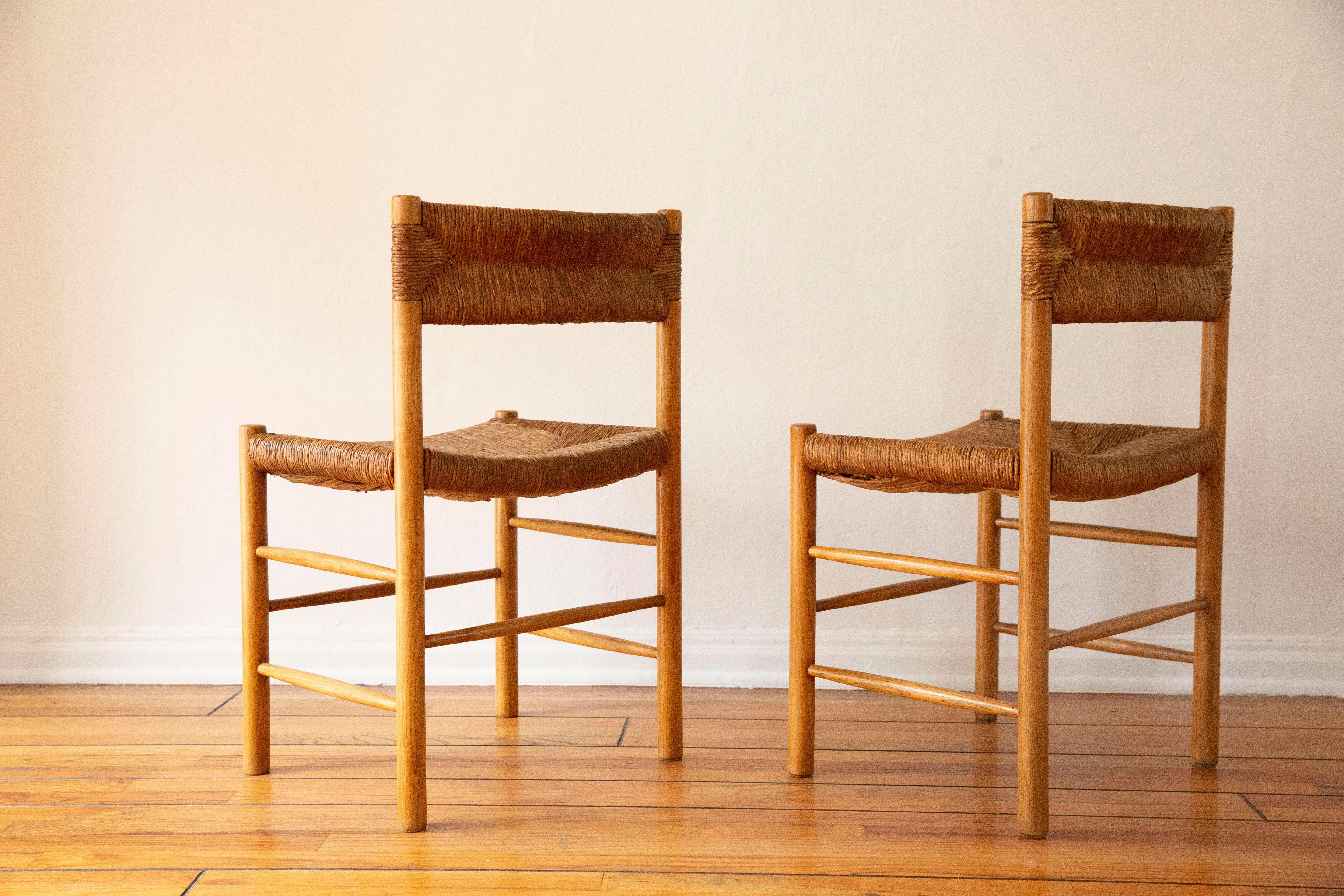 Mid-Century Modern Set of Two Charlotte Perriand 'Dordogne' Rush Dining Chairs, 1950's For Sale