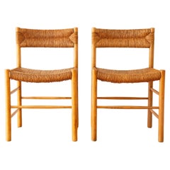 Set of Two Charlotte Perriand 'Dordogne' Rush Dining Chairs, 1950's