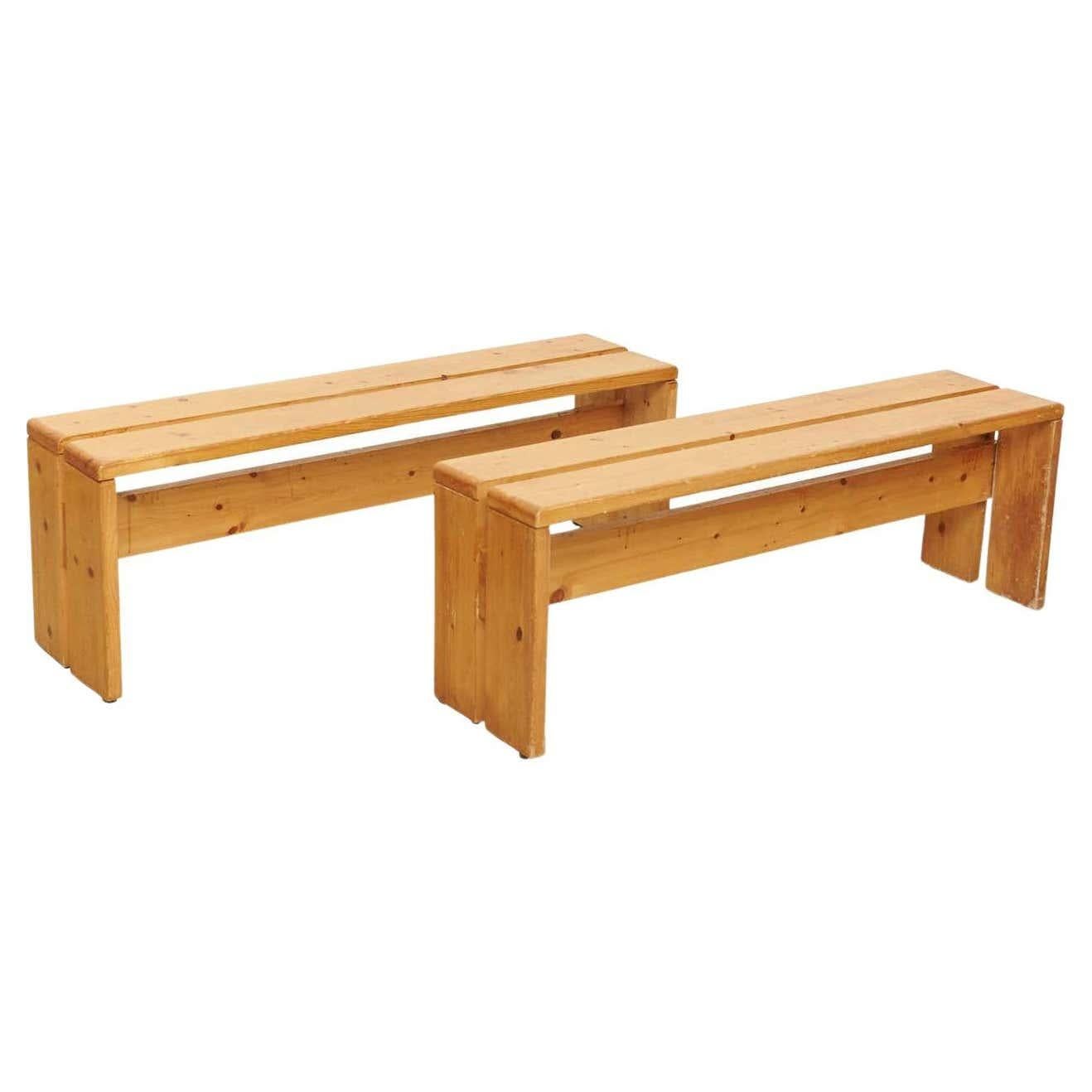 Set of Two Charlotte Perriand Large Wood Benches for Les Arcs, circa 1960 6