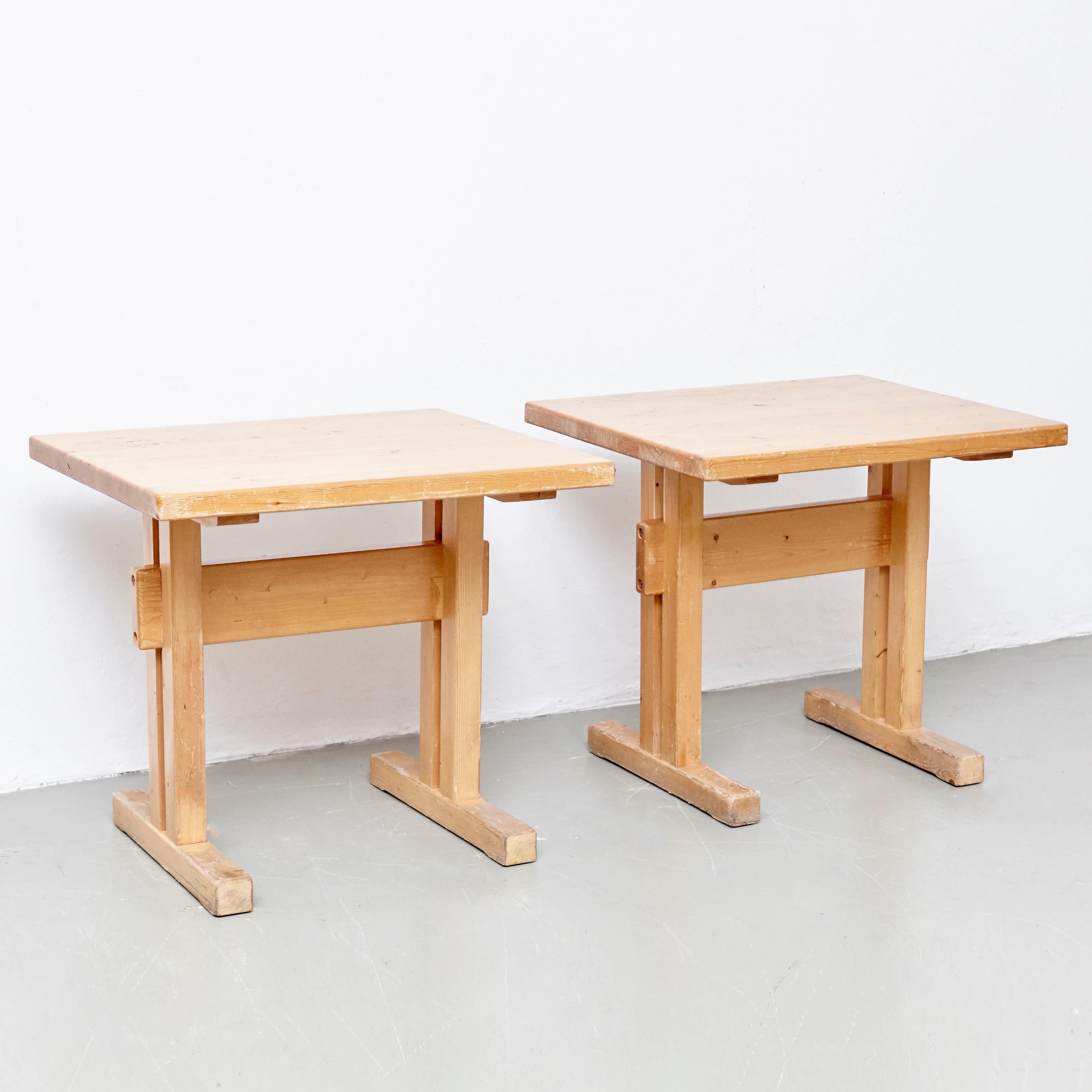 Mid-Century Modern Set of Two Charlotte Perriand Wood Tables for Les Arcs, circa 1960