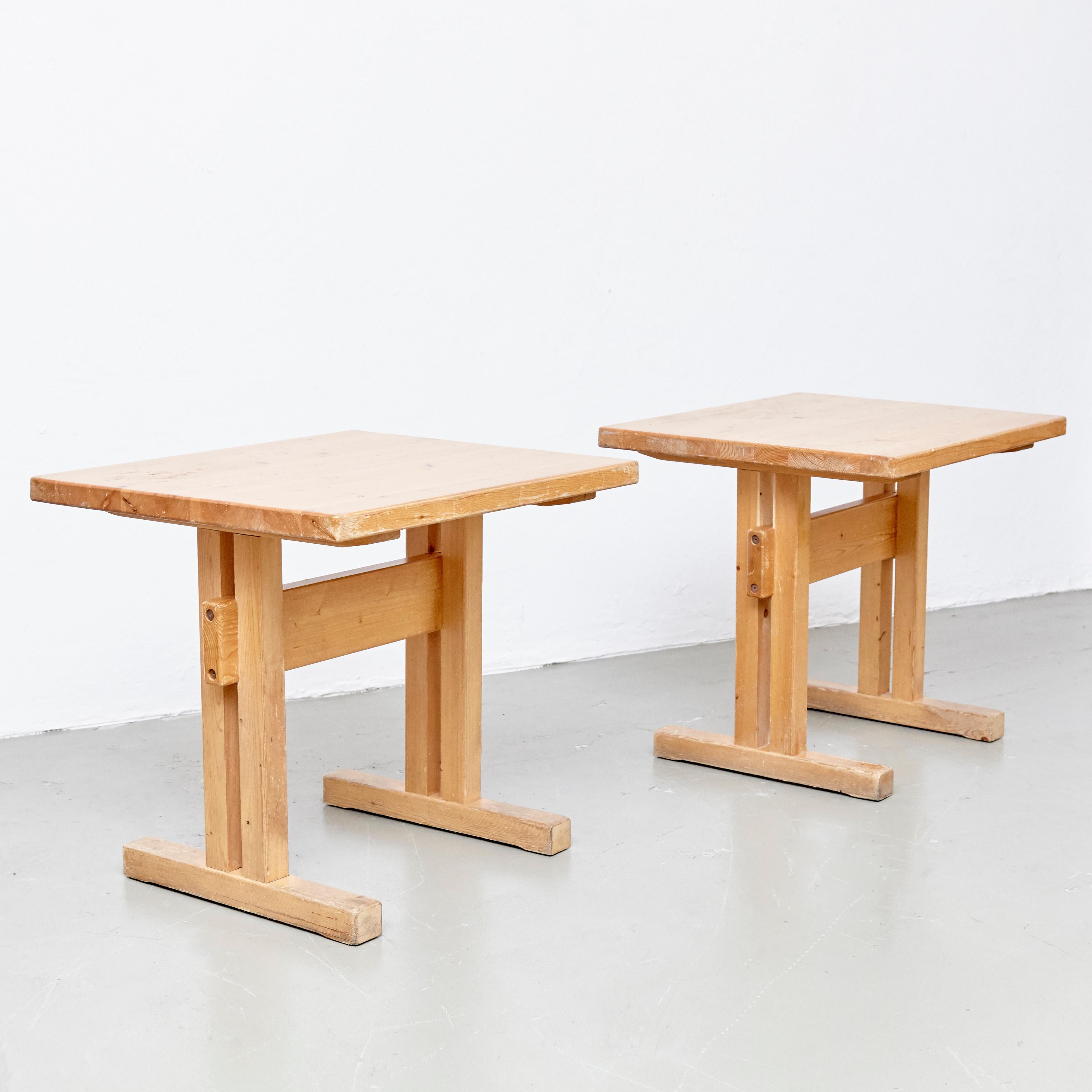 Set of Two Charlotte Perriand Wood Tables for Les Arcs, circa 1960 In Good Condition In Barcelona, Barcelona