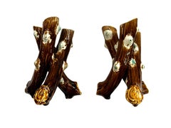 Set of two charming vases, catkin pussy willow, ceramic Art Nouveau 1900, France