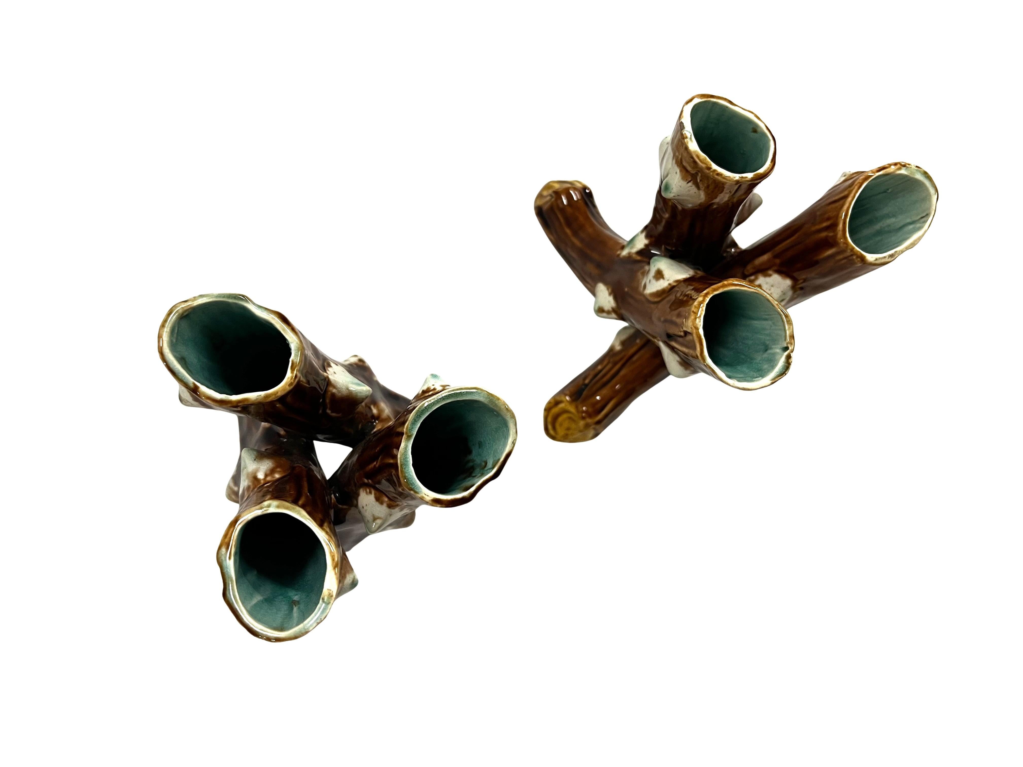 Satz von zwei charmanten Vasen, Kätzchenweide, Keramik Jugendstil 1900, Frankreich (Art nouveau) im Angebot