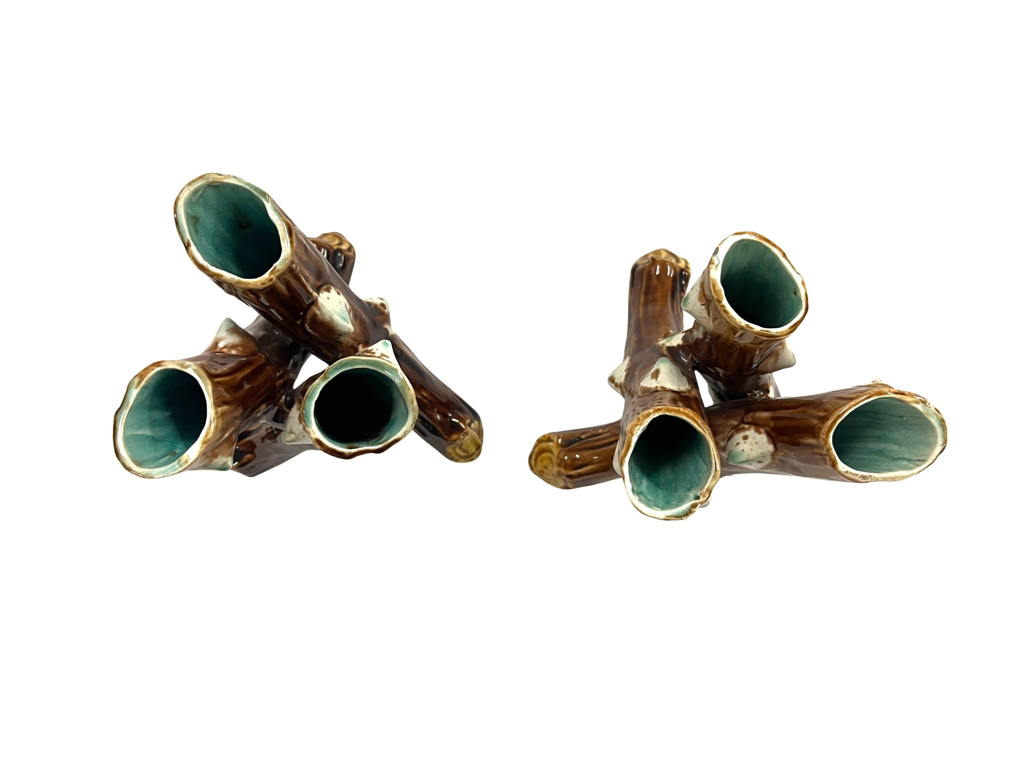 Satz von zwei charmanten Vasen, Kätzchenweide, Keramik Jugendstil 1900, Frankreich (Französisch) im Angebot