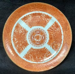 Set of Two Chinese Export Porcelain Orange Fitzhugh Plates