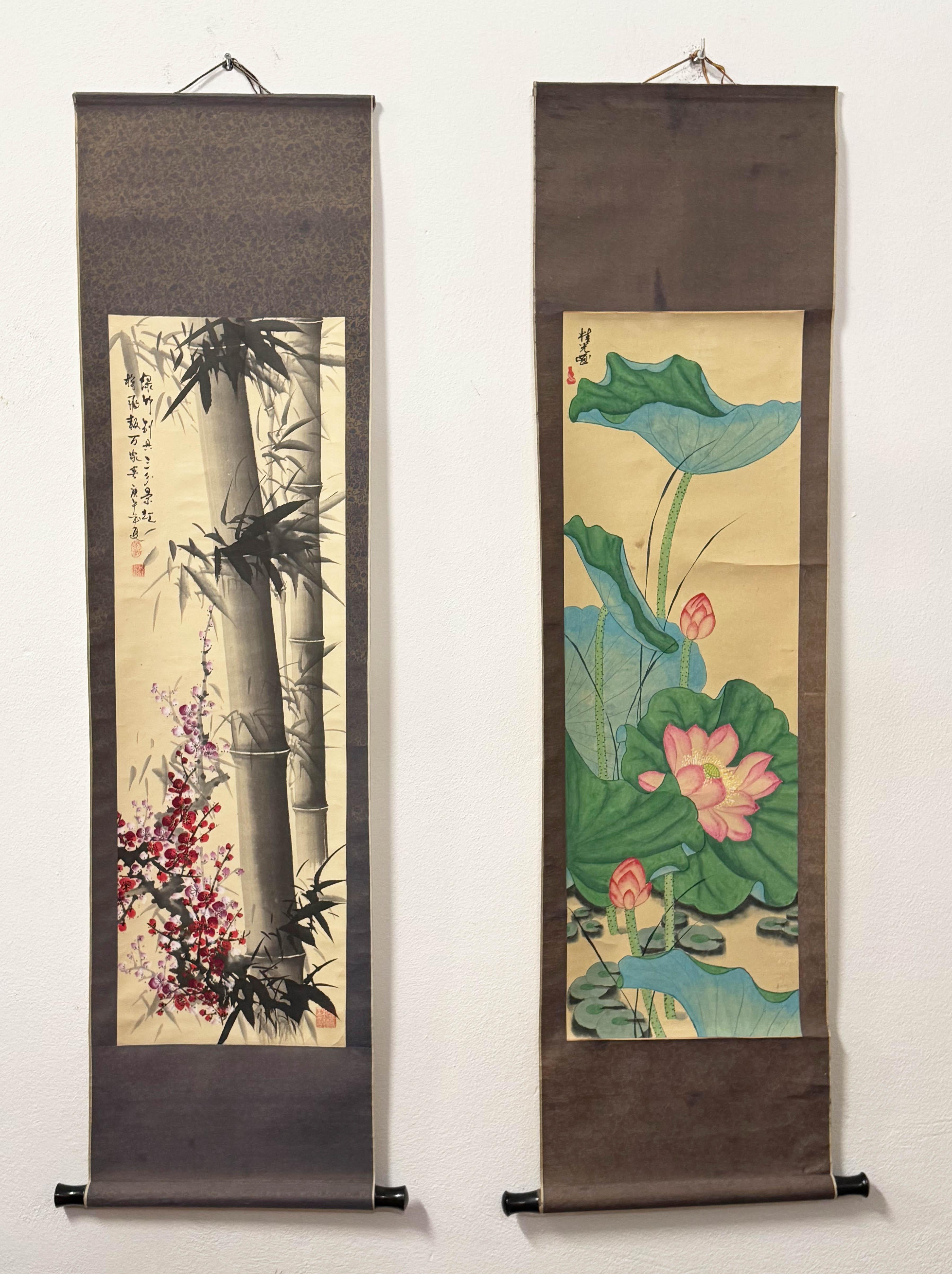 Satz von zwei chinesischen Schriftrollen Malerei im Angebot 1
