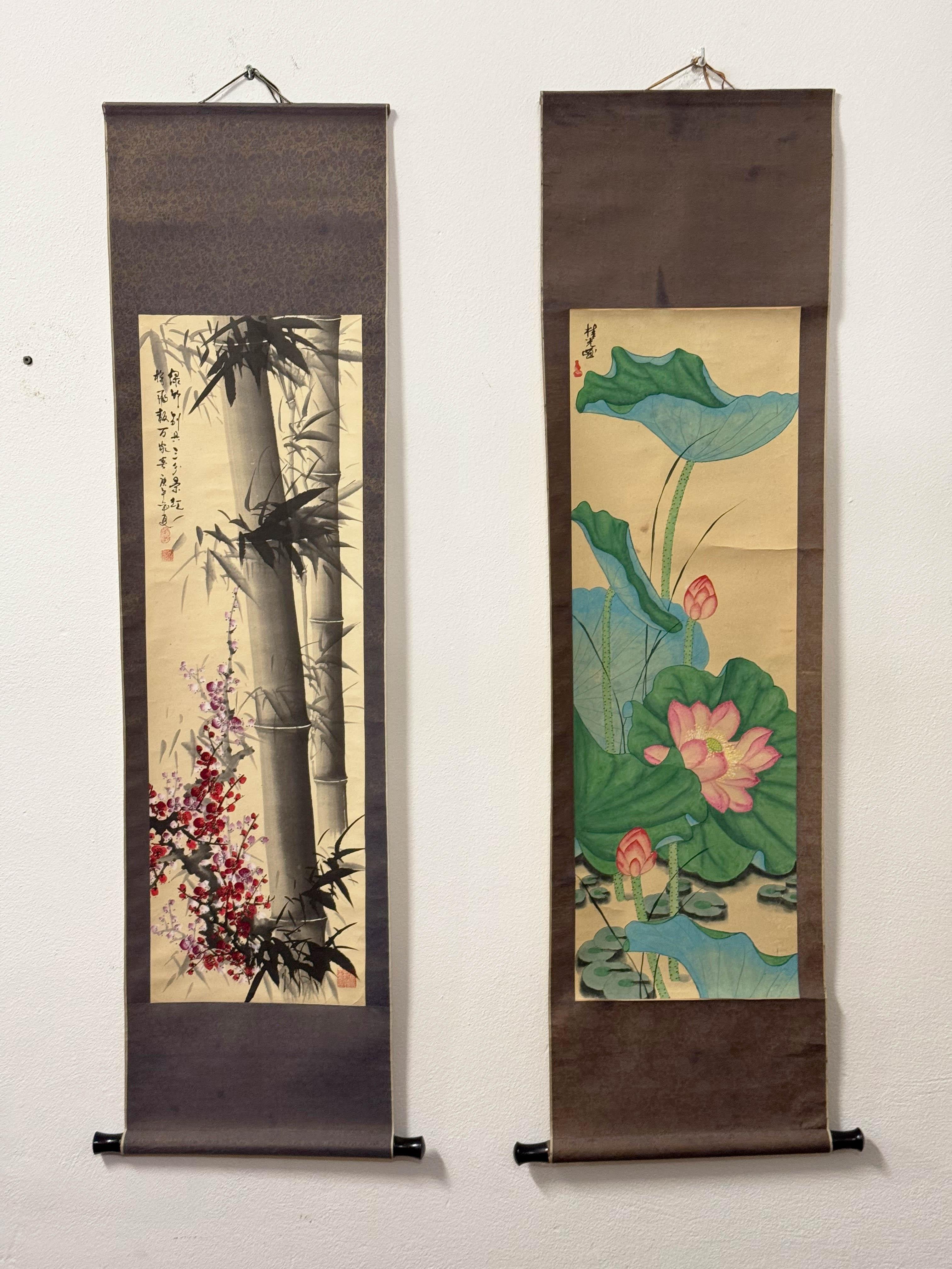 Satz von zwei chinesischen Schriftrollen Malerei im Angebot 2