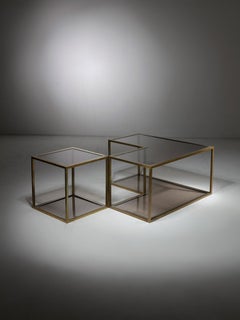 Set of Two Chrome/Brass Low Tables. Italy, 1970s
