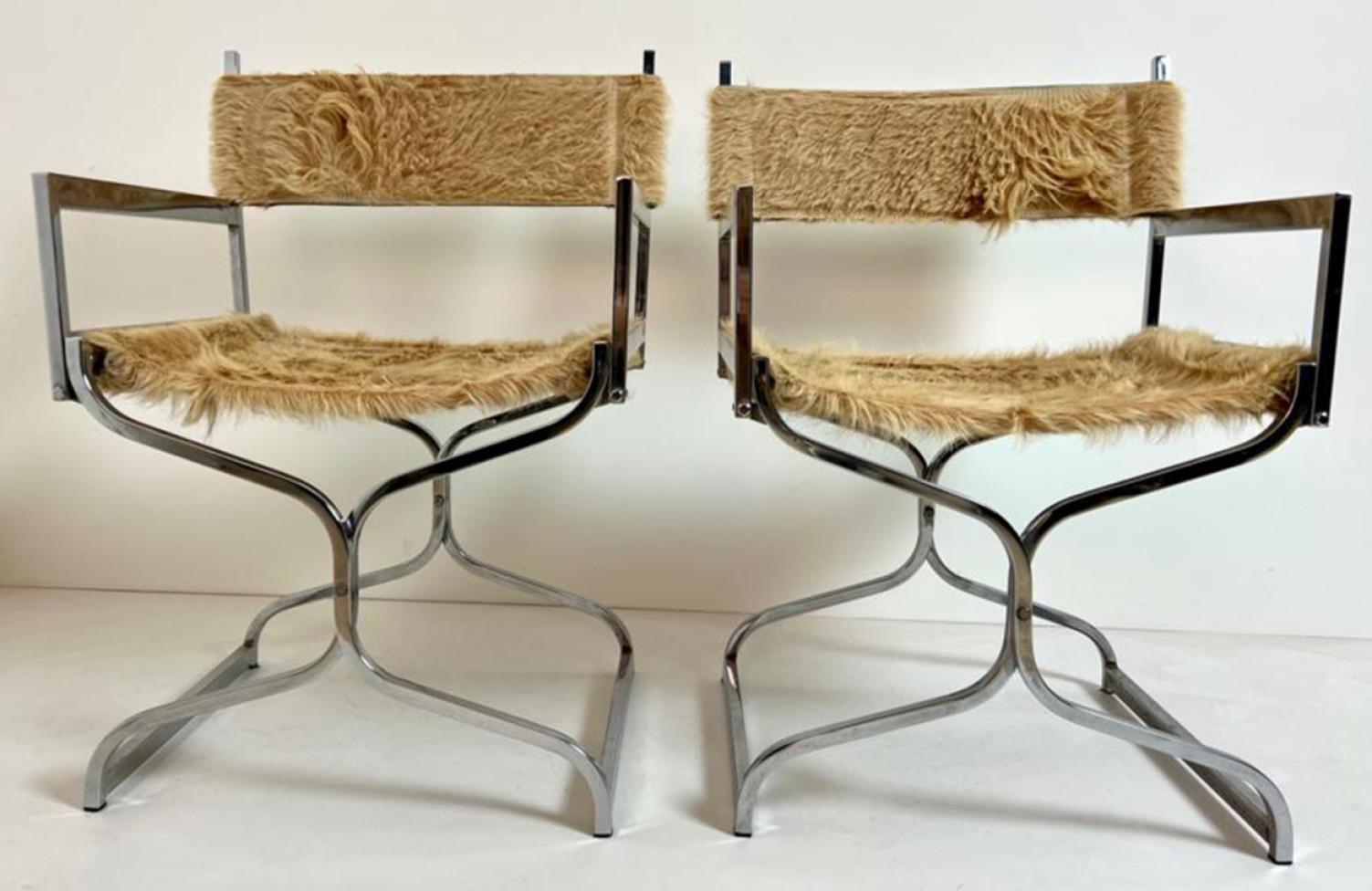 Other Set of Two Chrome Chairs With Horse Skin Upholstery by Arrmet, Italy