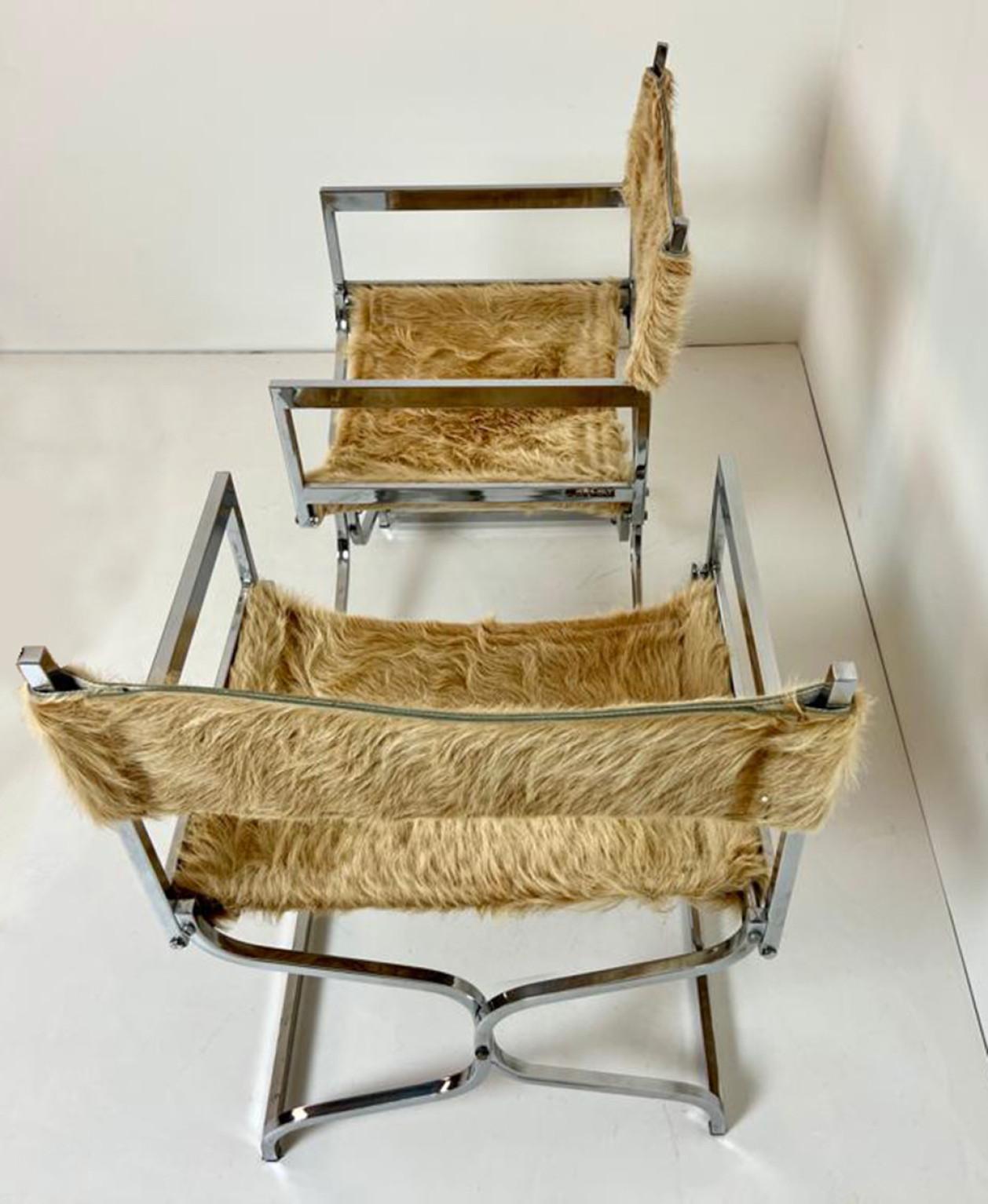 Late 20th Century Set of Two Chrome Chairs With Horse Skin Upholstery by Arrmet, Italy