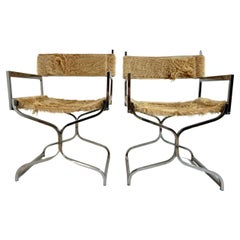 Set of Two Chrome Chairs with Horse Skin Upholstery by Arrmet, Italy