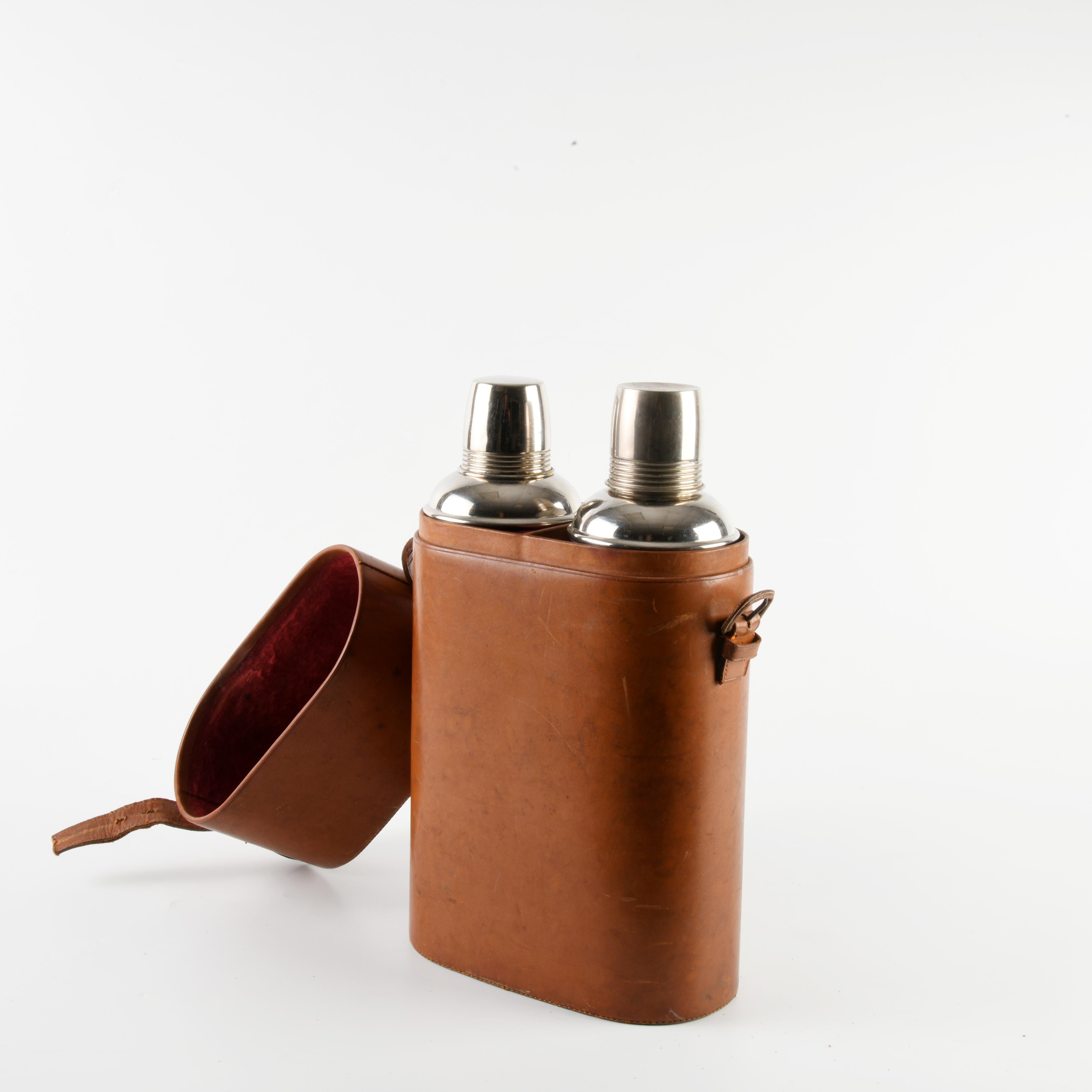 glass hip flask with leather case