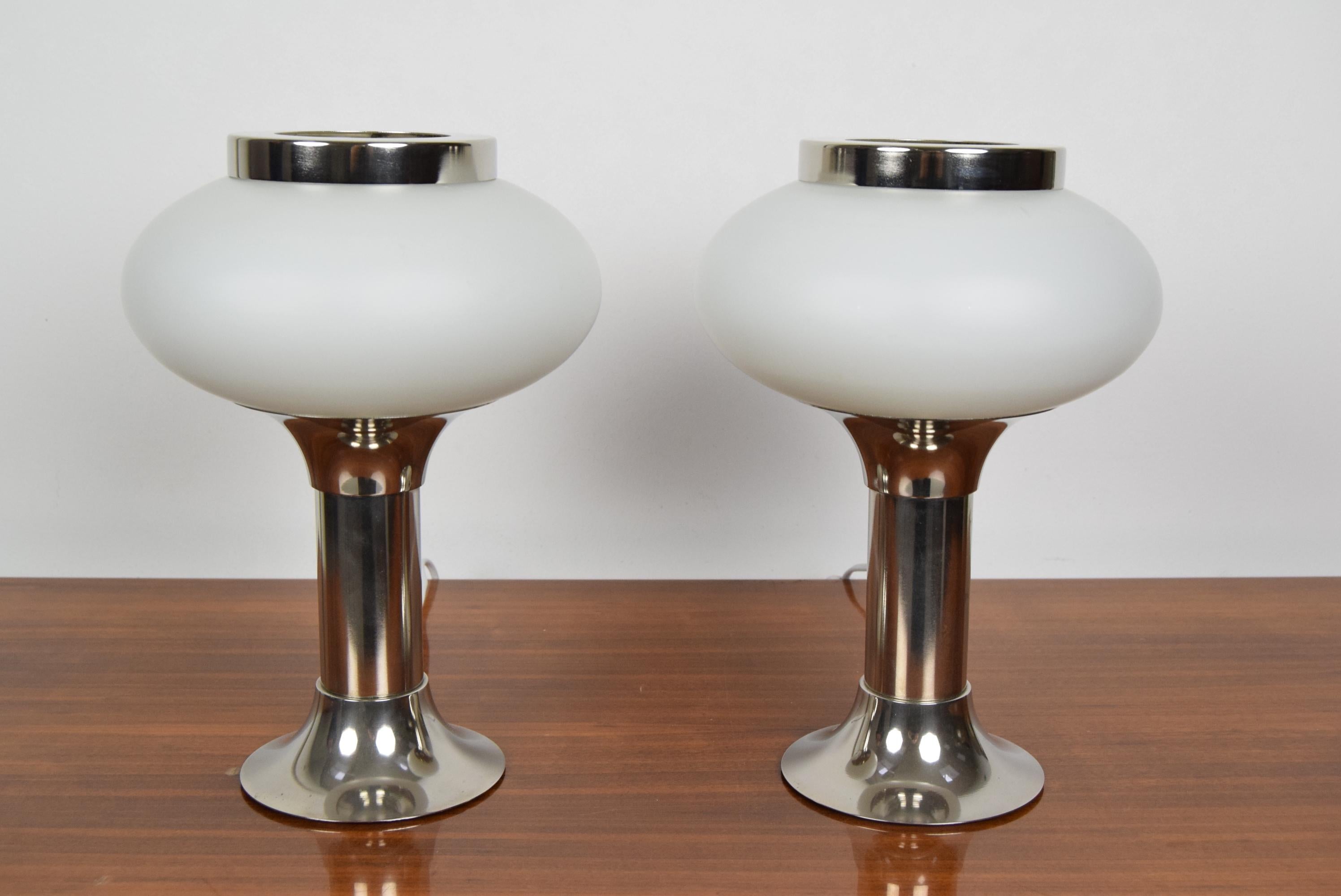 Mid-Century Modern Set of Two Chrome Table Lamps, 1960's