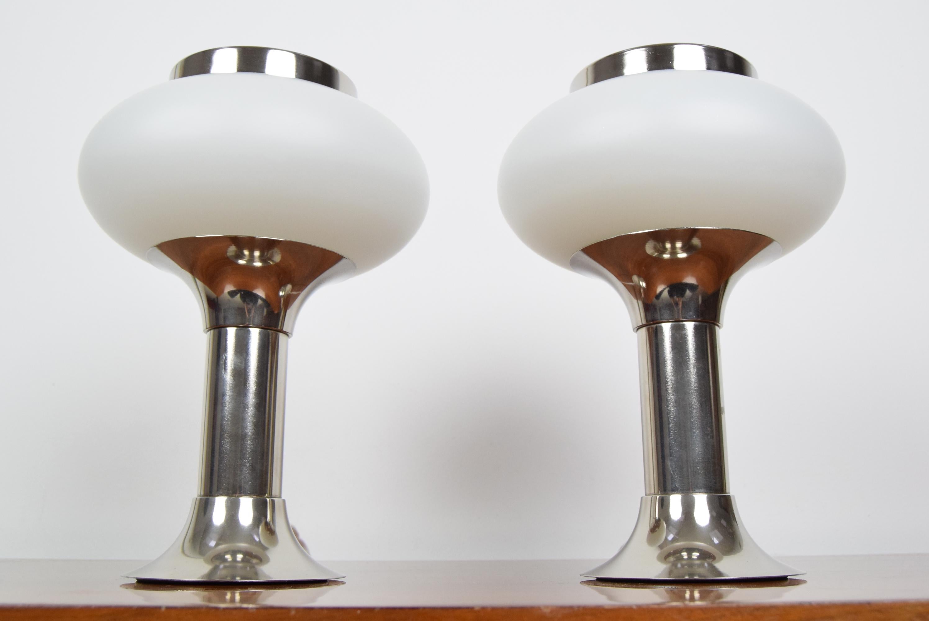 German Set of Two Chrome Table Lamps, 1960's
