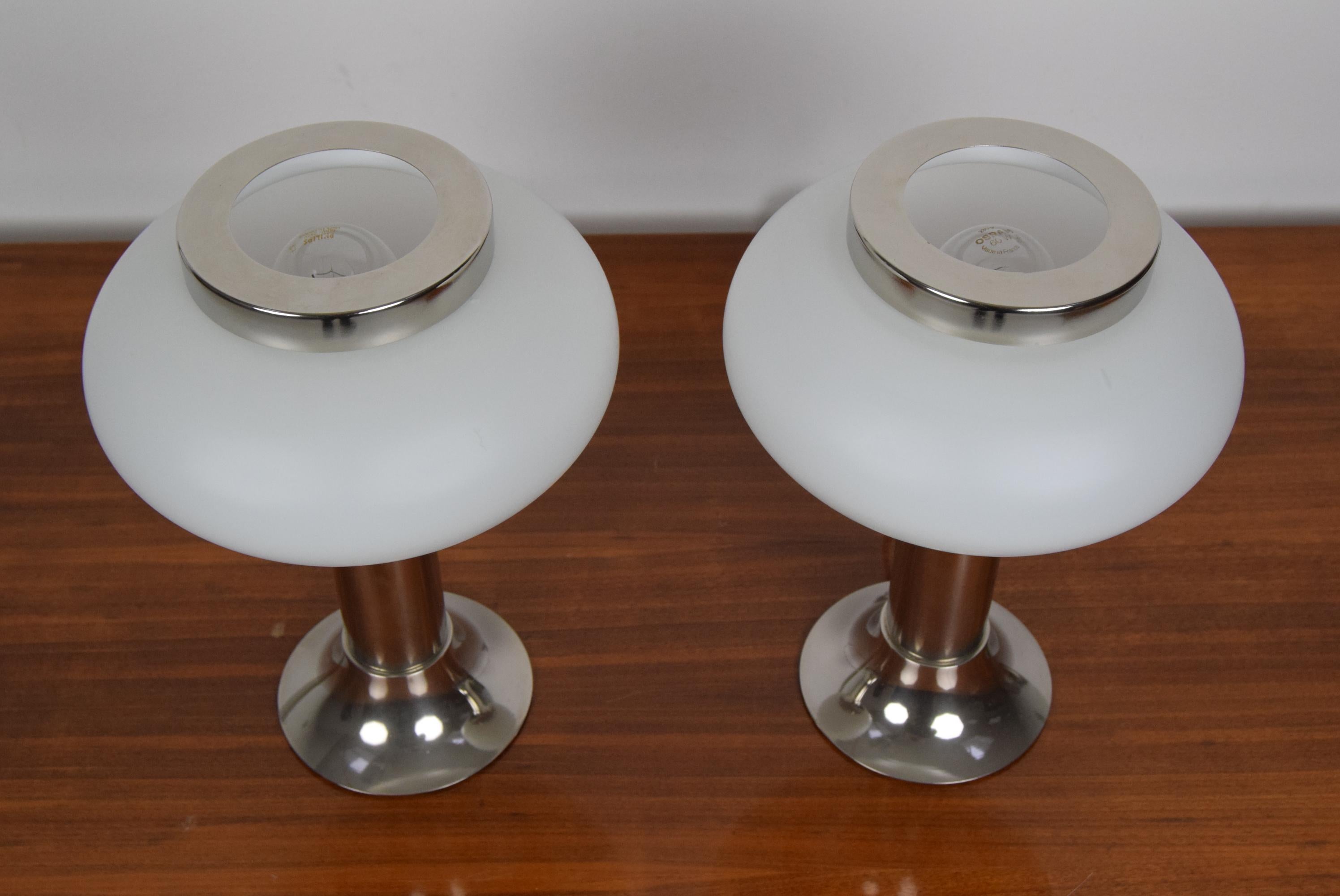 Set of Two Chrome Table Lamps, 1960's In Good Condition In Praha, CZ