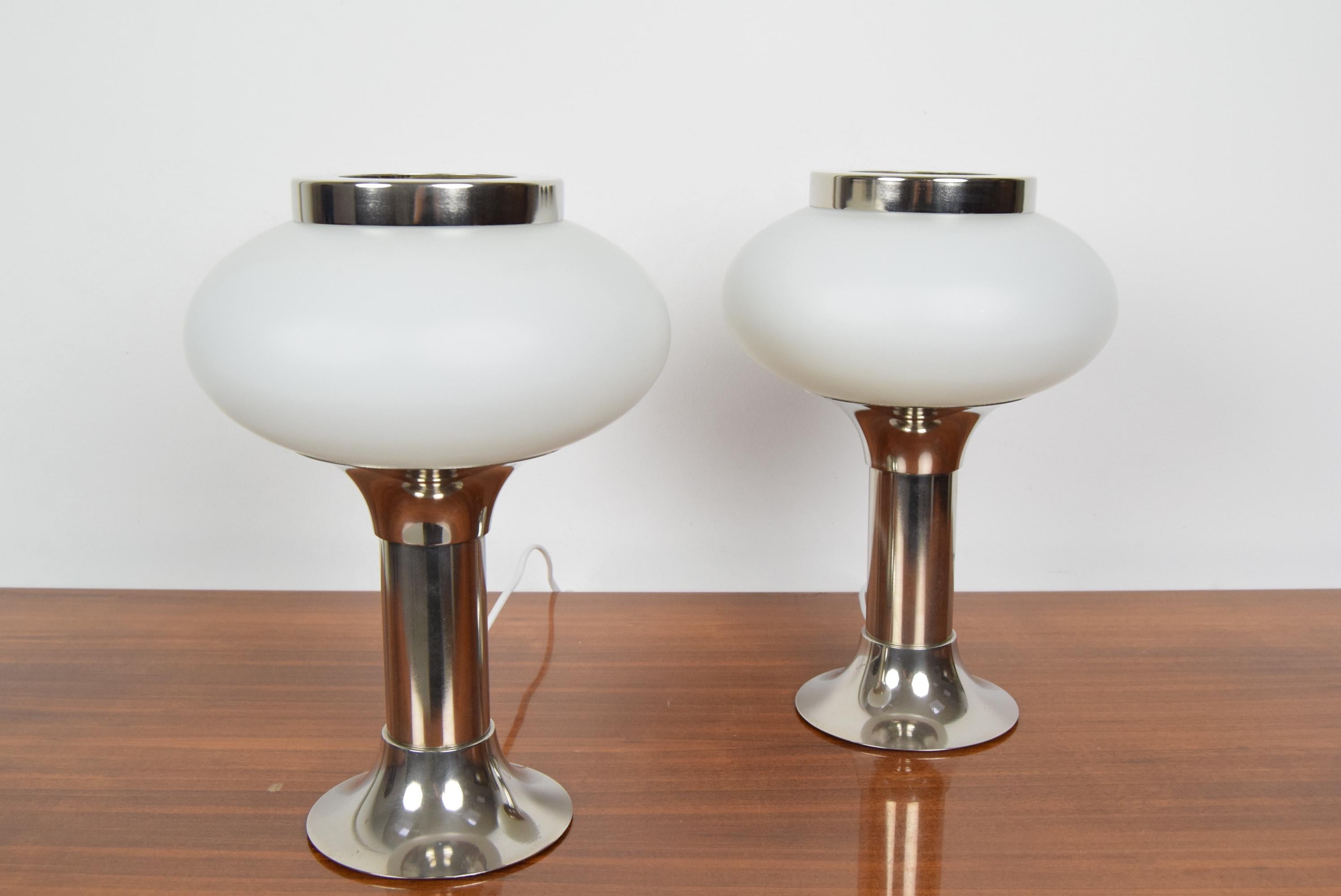 Mid-20th Century Set of Two Chrome Table Lamps, 1960's