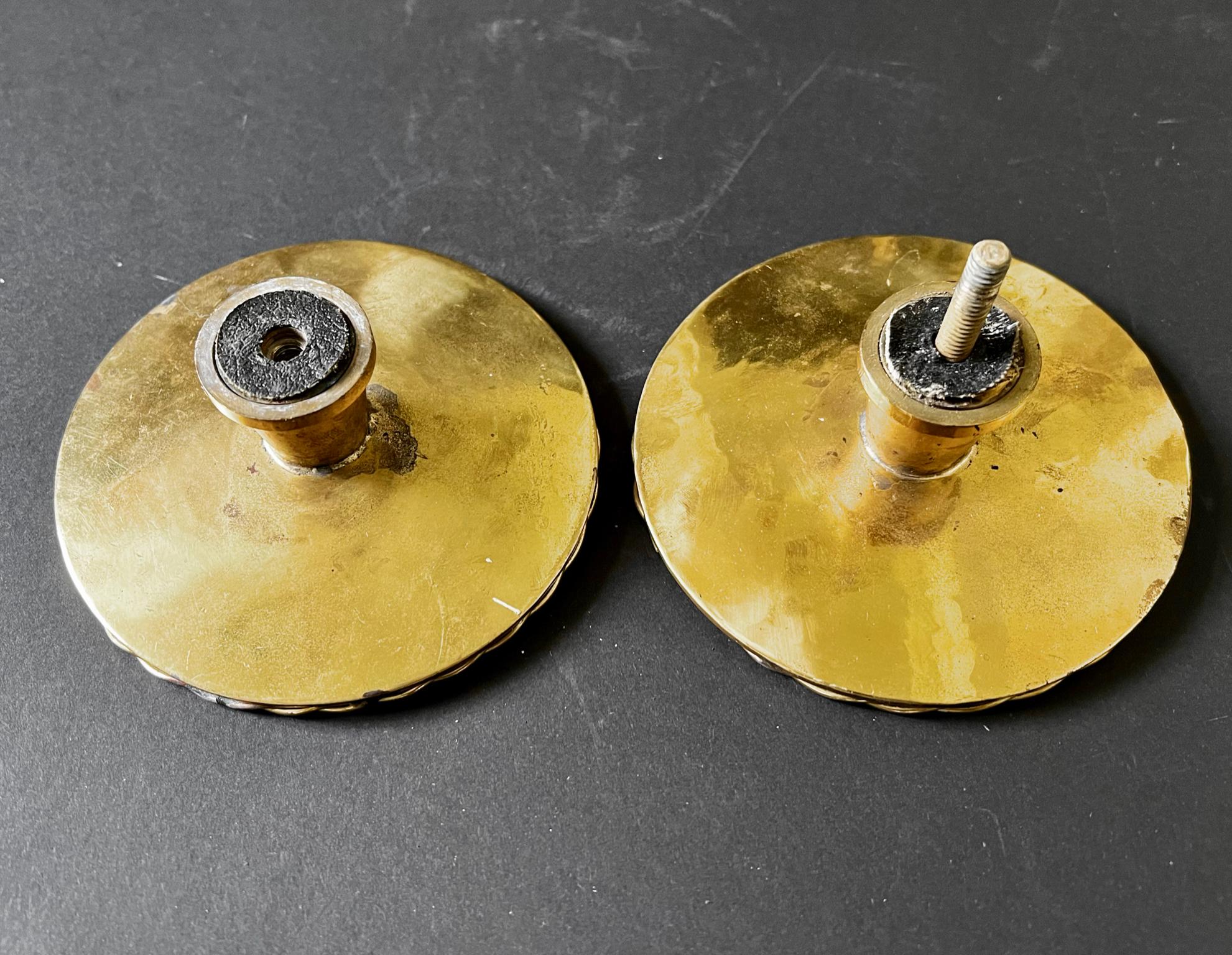 Metal Set of Two Circular Push-Pull Door Handles in Brass, Mid-20th Century, France For Sale