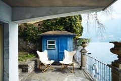 Vintage Foldable Garden / Outdoor Chairs in Wood and White Canvas Boho Chic