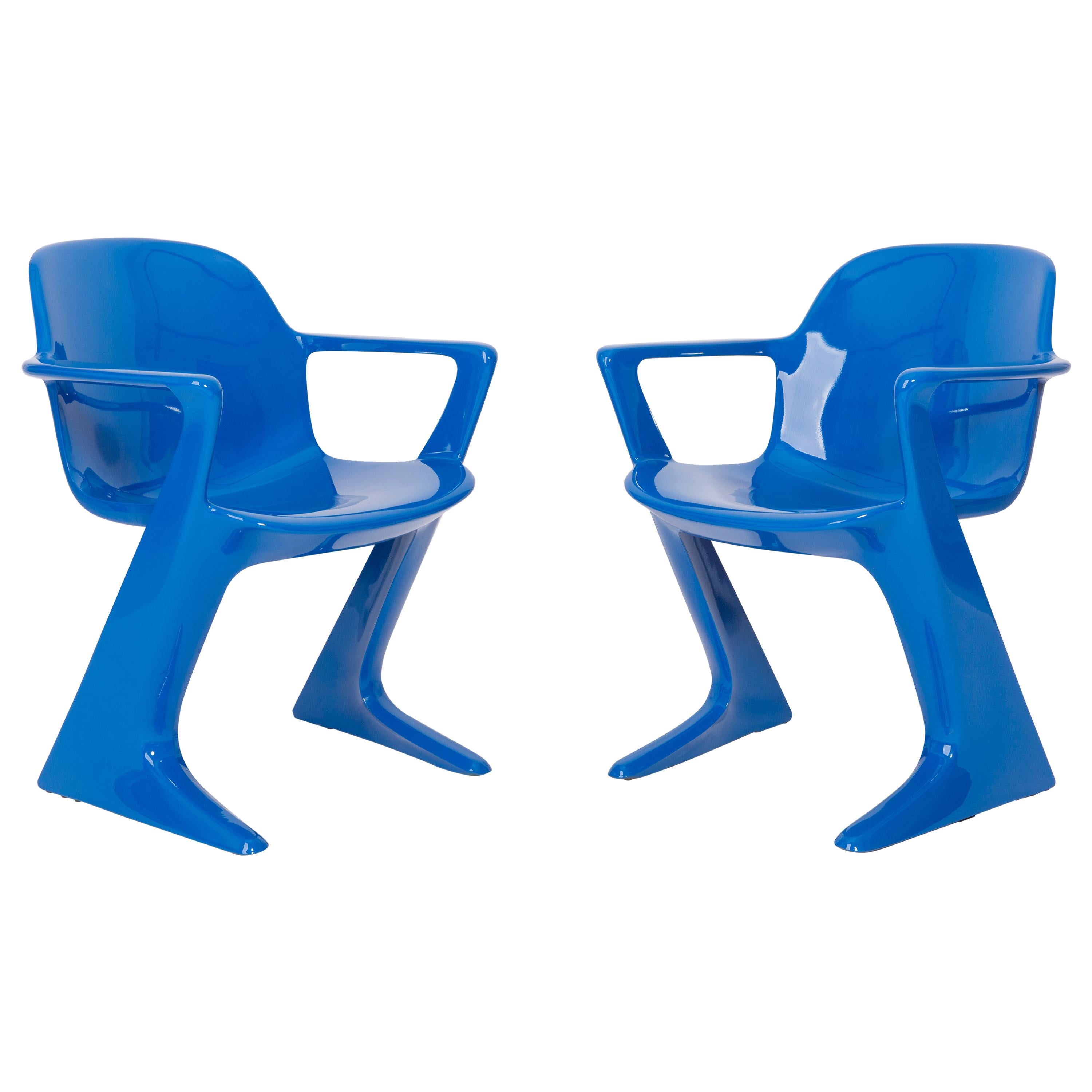 Set of Two Classic Blue Kangaroo Chairs Designed by Ernst Moeckl, Germany, 1968 For Sale