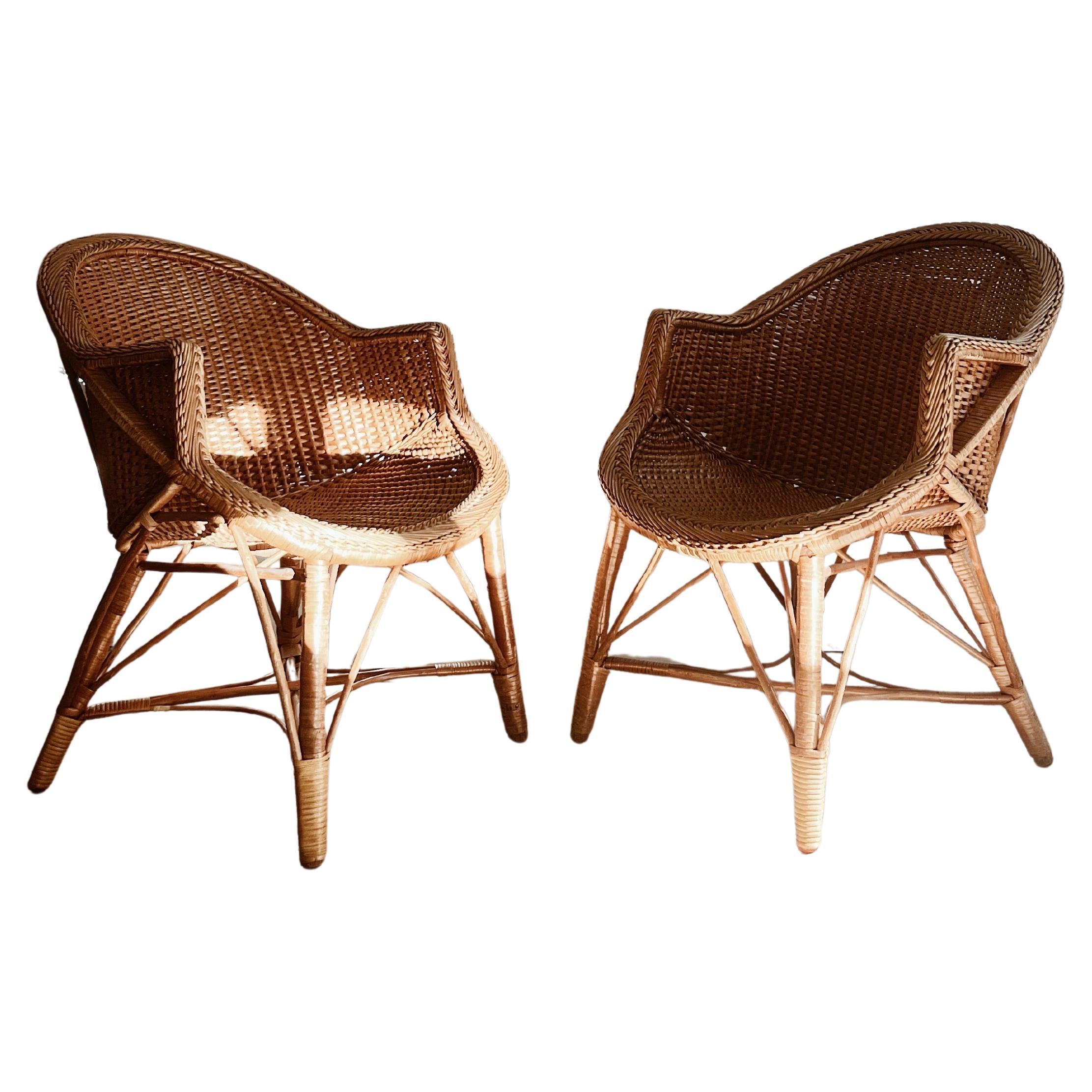 Mid-Century Modern Set of two club chairs in Wicker from Madeira 1960s For Sale