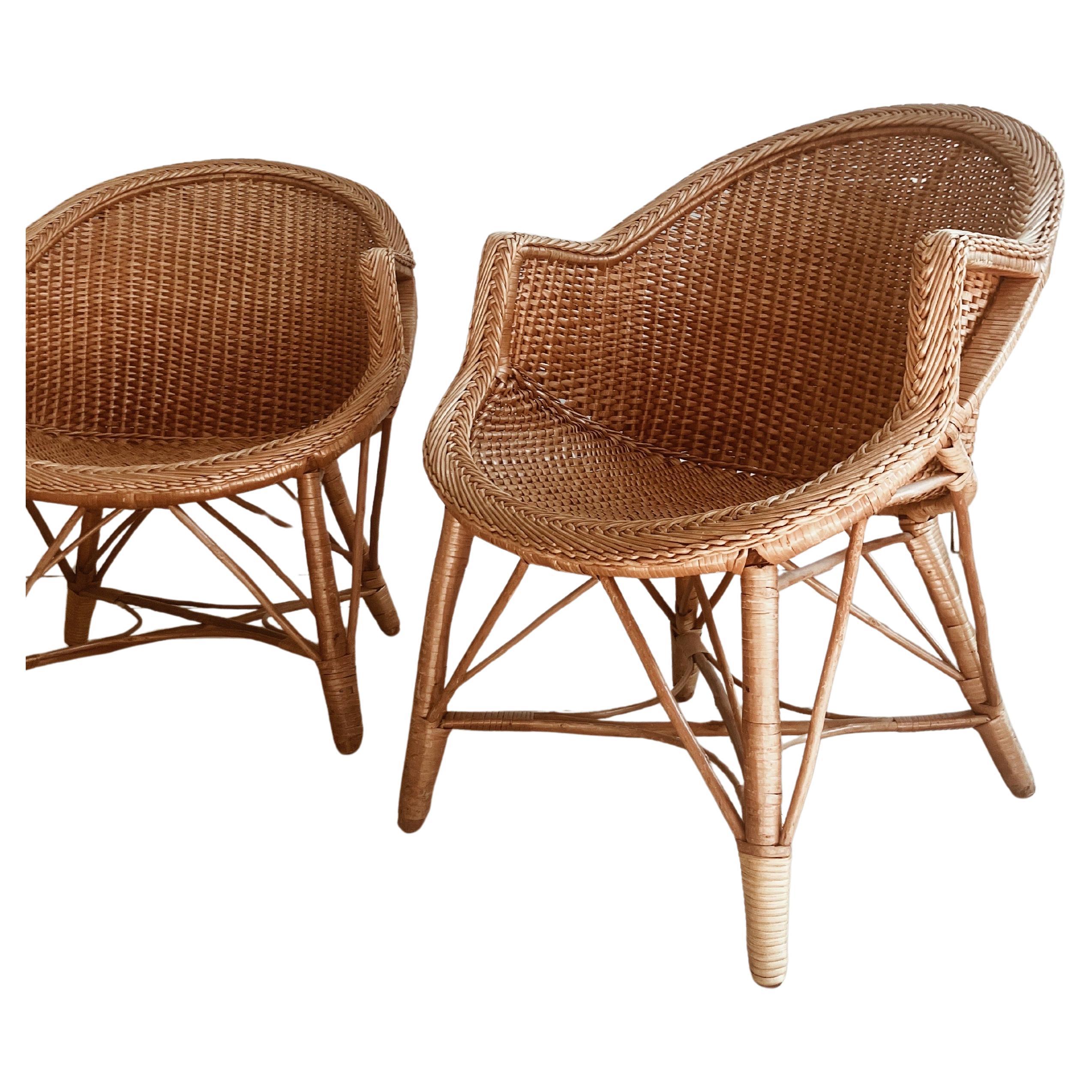 Portuguese Set of two club chairs in Wicker from Madeira 1960s For Sale