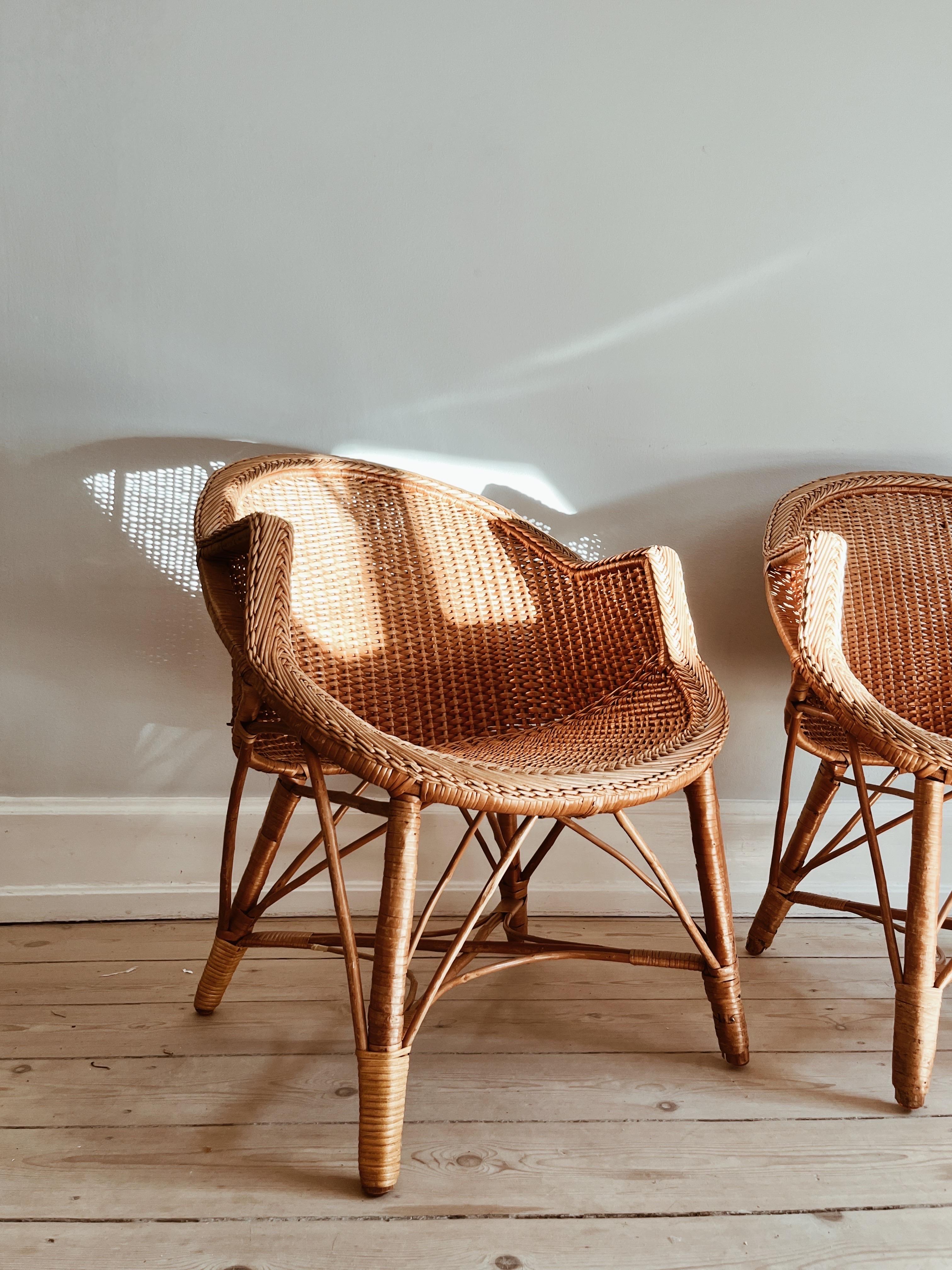 Hand-Woven Set of two club chairs in Wicker from Madeira 1960s For Sale